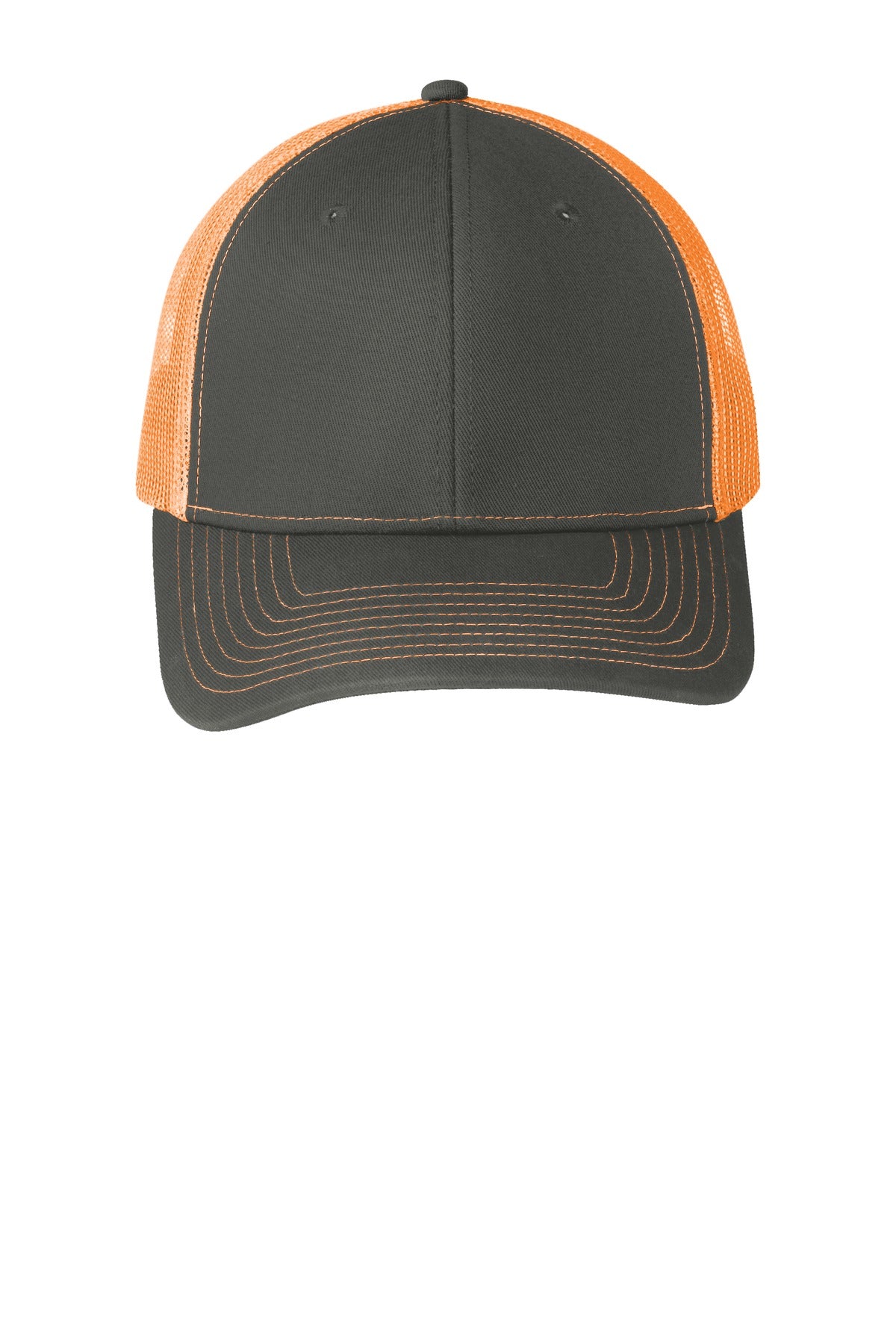 Front View of Grey Steel/NOr Port Authority Snapback Trucker Cap. C112