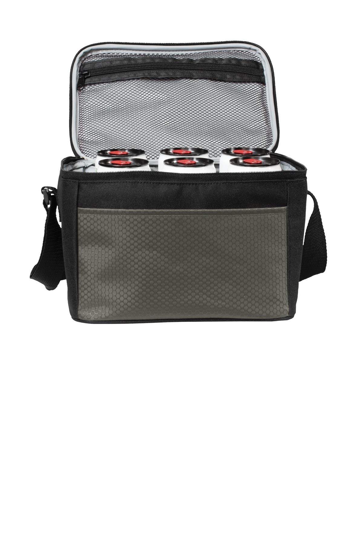 Front View of Grey/Black Port Authority 6-Can Cube Cooler. BG512