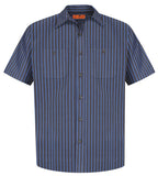 Front View of Grey/Blue Red Kap Short Sleeve Striped Industrial Work Shirt. CS20