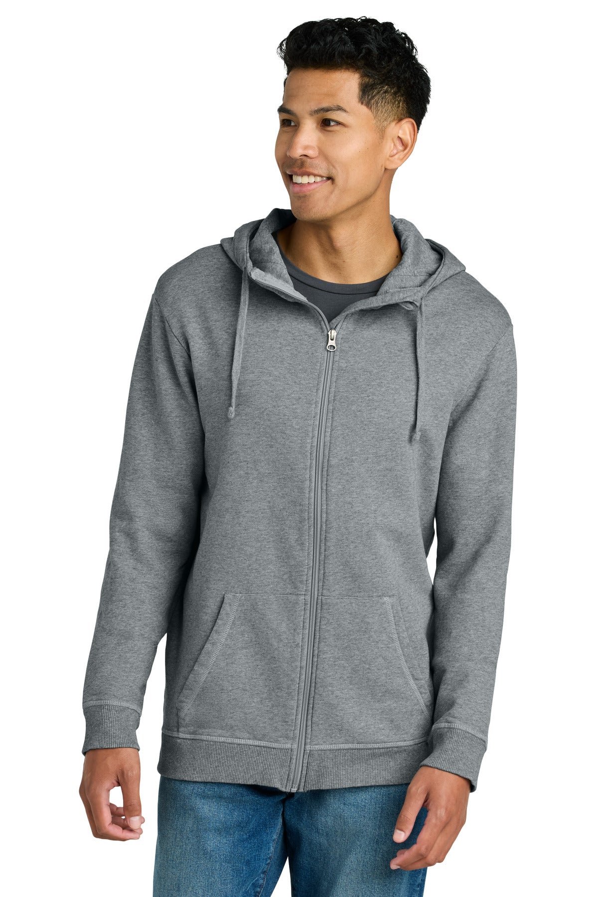 Front View of GreyHthr LIMITED EDITION tentree Organic Cotton Fleece Full-Zip Hoodie TTCM4367