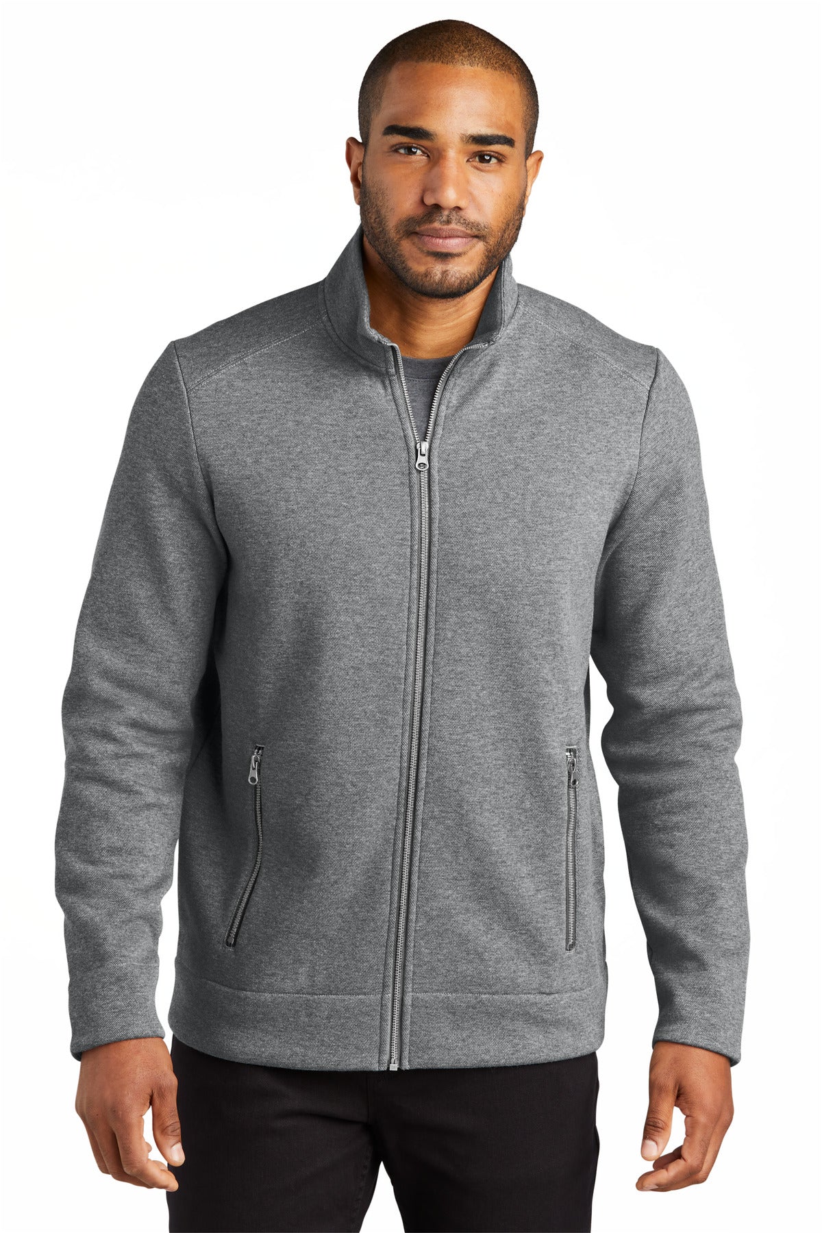 Front View of GreyHthr Port Authority Network Fleece Jacket F422