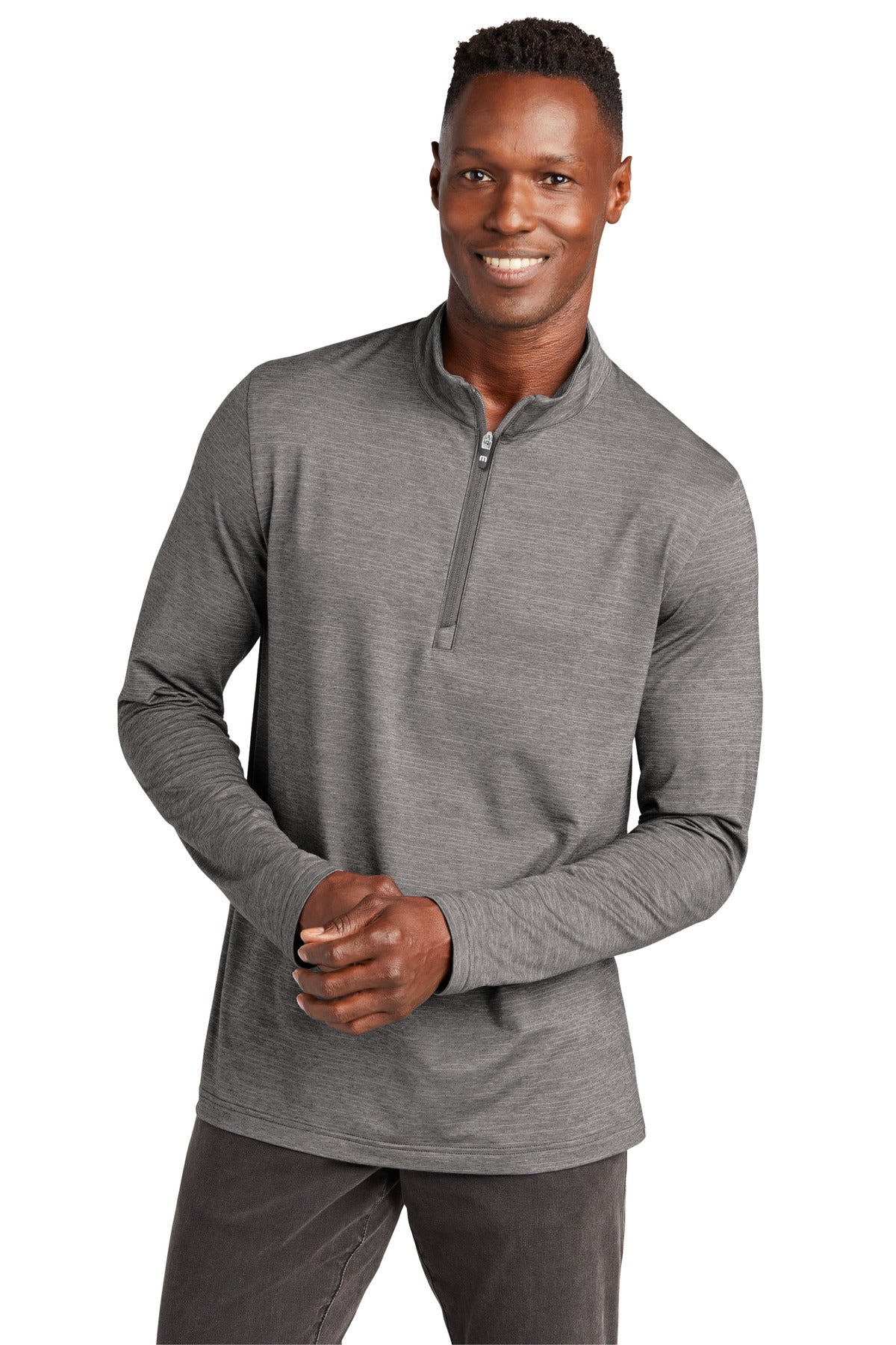 Front View of GreyHthr TravisMathew Crestview 1/4-Zip TM1MW452