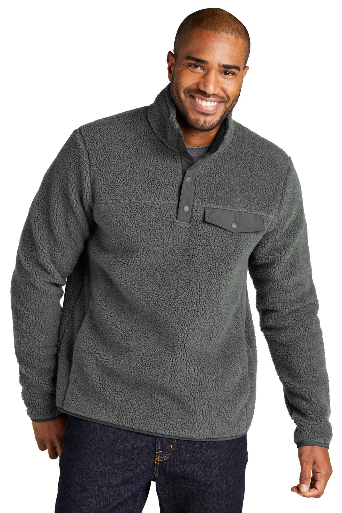 Front View of GreySteel Port Authority Camp Fleece Snap Pullover F140