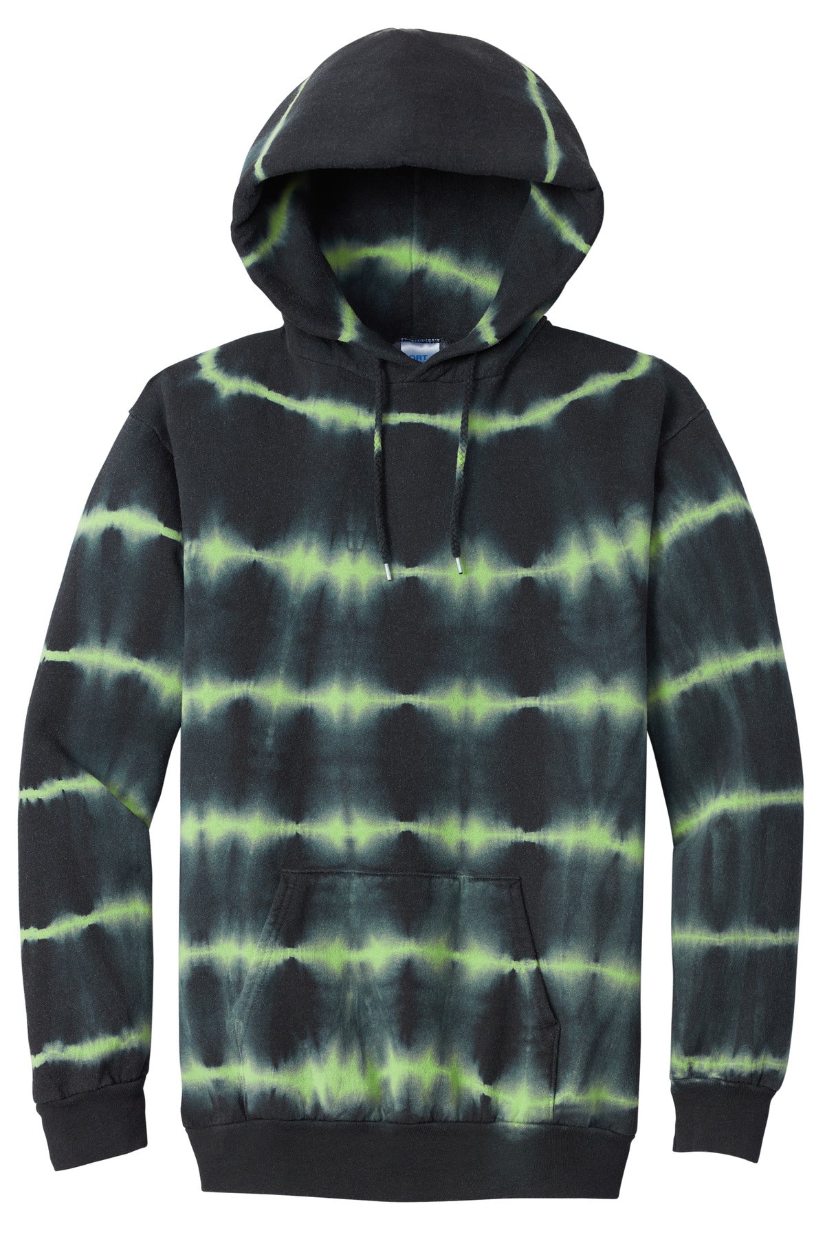 Front View of GrnTea/Blk Port & Company Allover Stripe Tie-Dye Fleece PC143