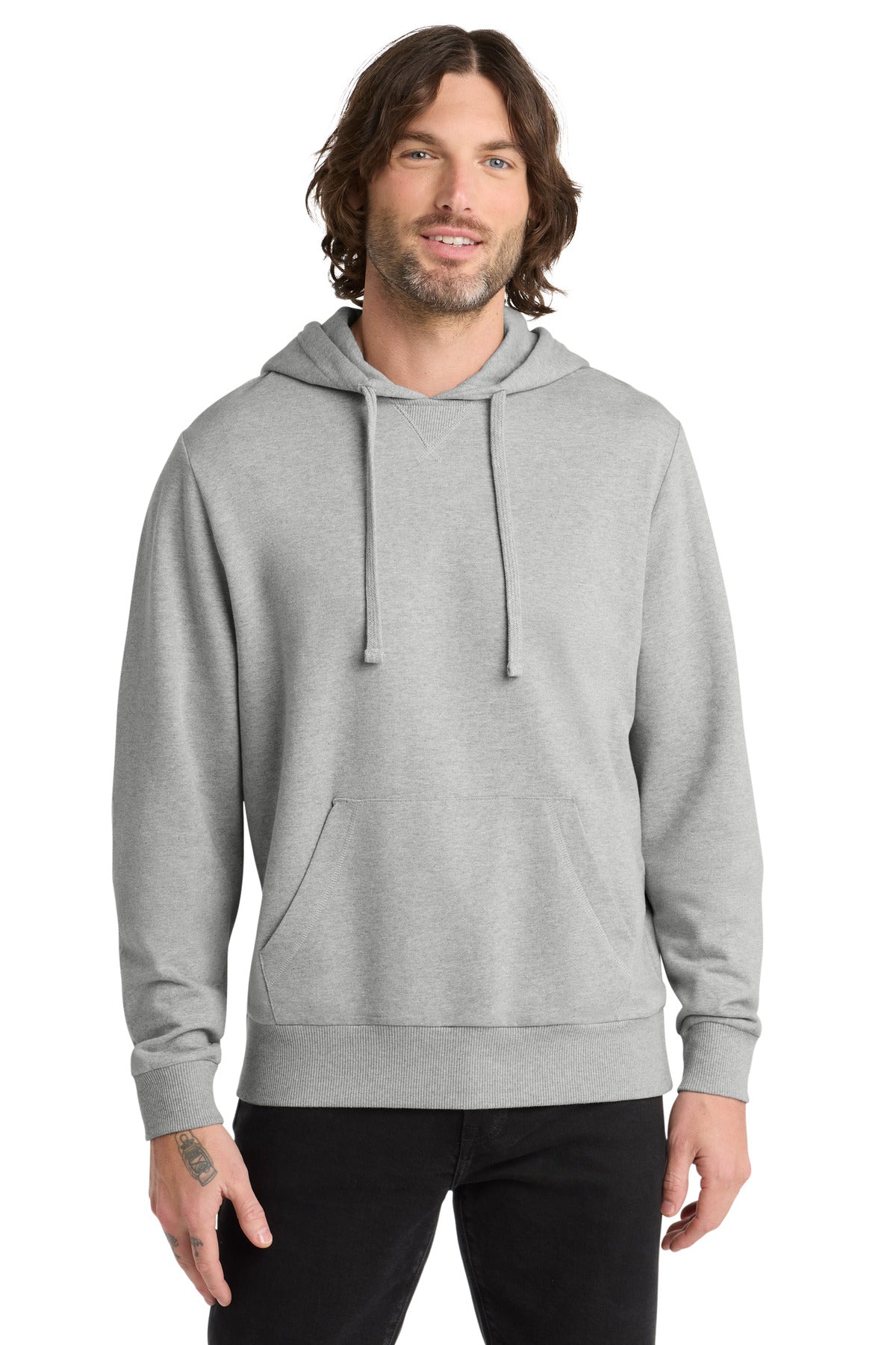 Front View of GrntGryHtr Allmade Unisex Organic French Terry Pullover Hoodie AL4000