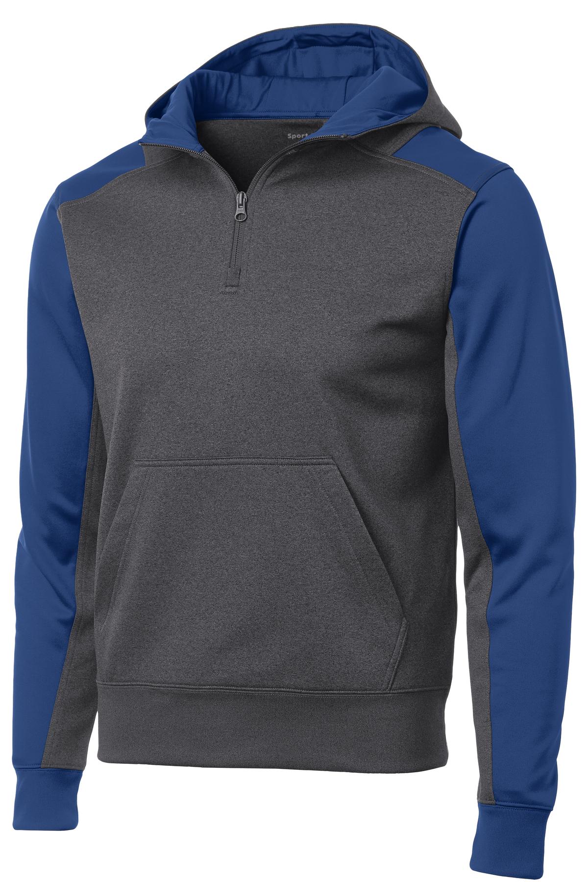 Front View of Grph Hea/TrRoy Sport-Tek Tech Fleece Colorblock 1/4-Zip Hooded Sweatshirt. ST249