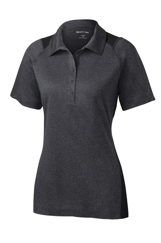 Front View of Grph He/Black Sport-Tek Women's Heather Colorblock Contender Polo. LST665