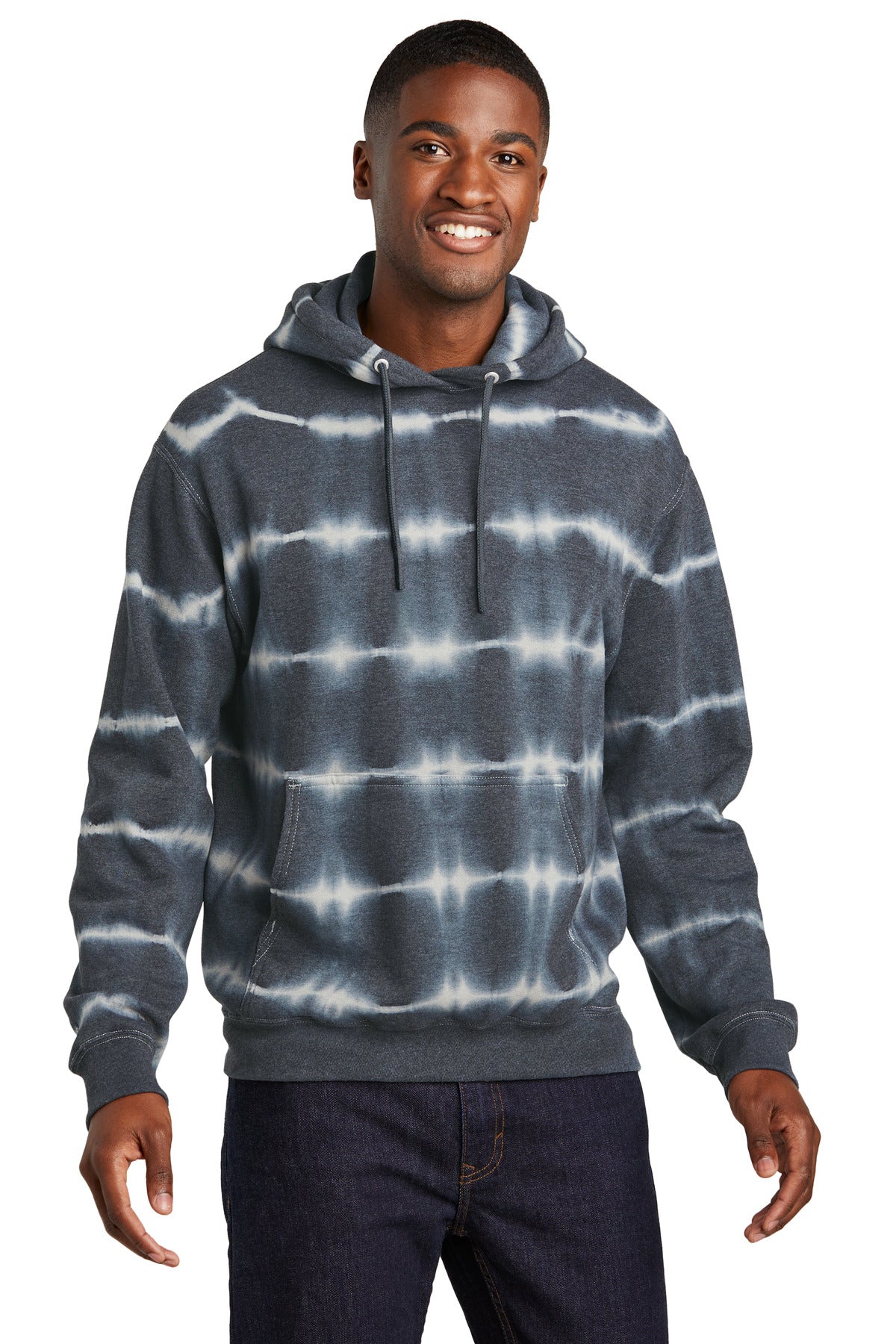 Front View of Grph/LtGry Port & Company Allover Stripe Tie-Dye Fleece PC143