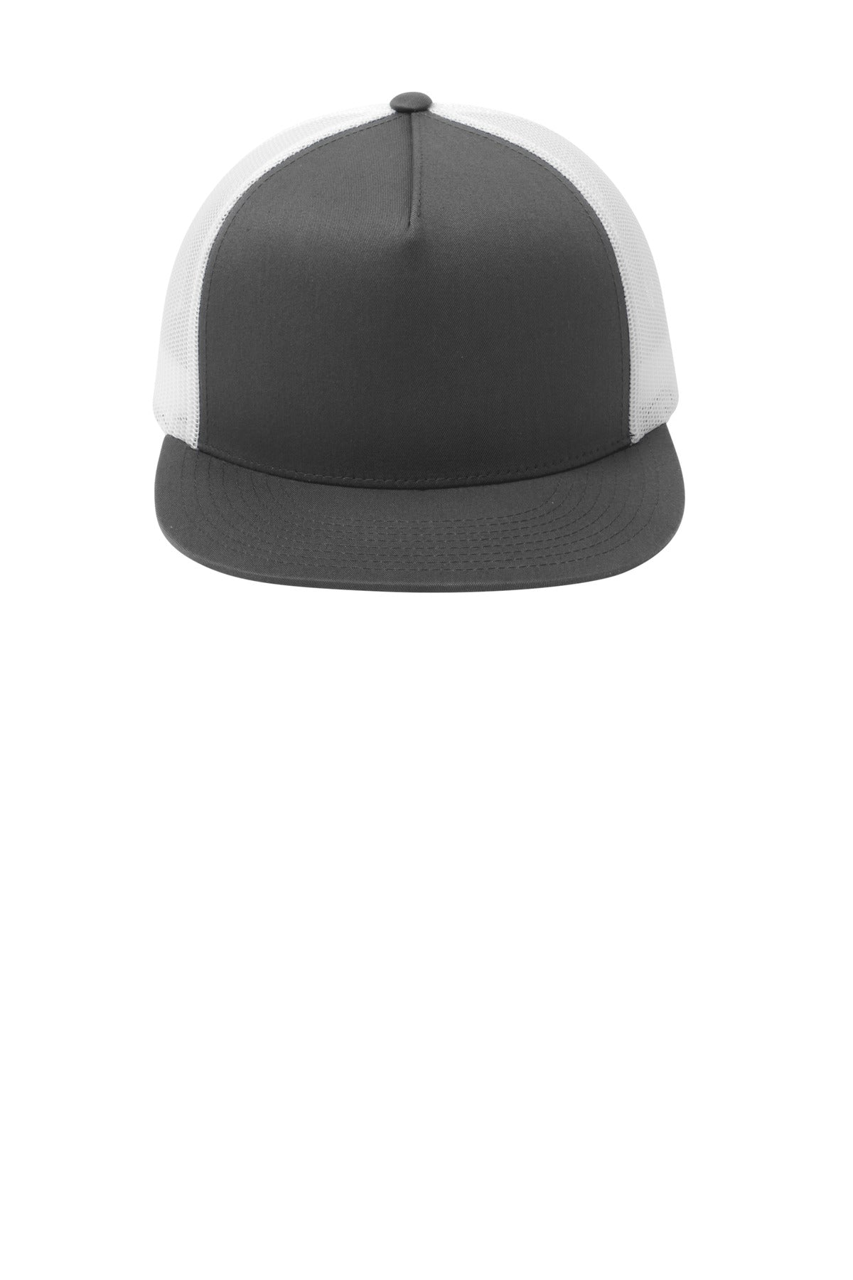Front View of Grph/White Sport-Tek YP Classics 5-Panel Classic Trucker Mesh Back Cap. STC38