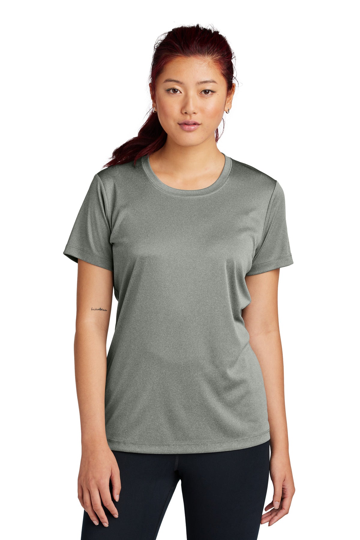 Front View of GryConHthr Sport-Tek Women's PosiCharge Competitor Tee. LST350