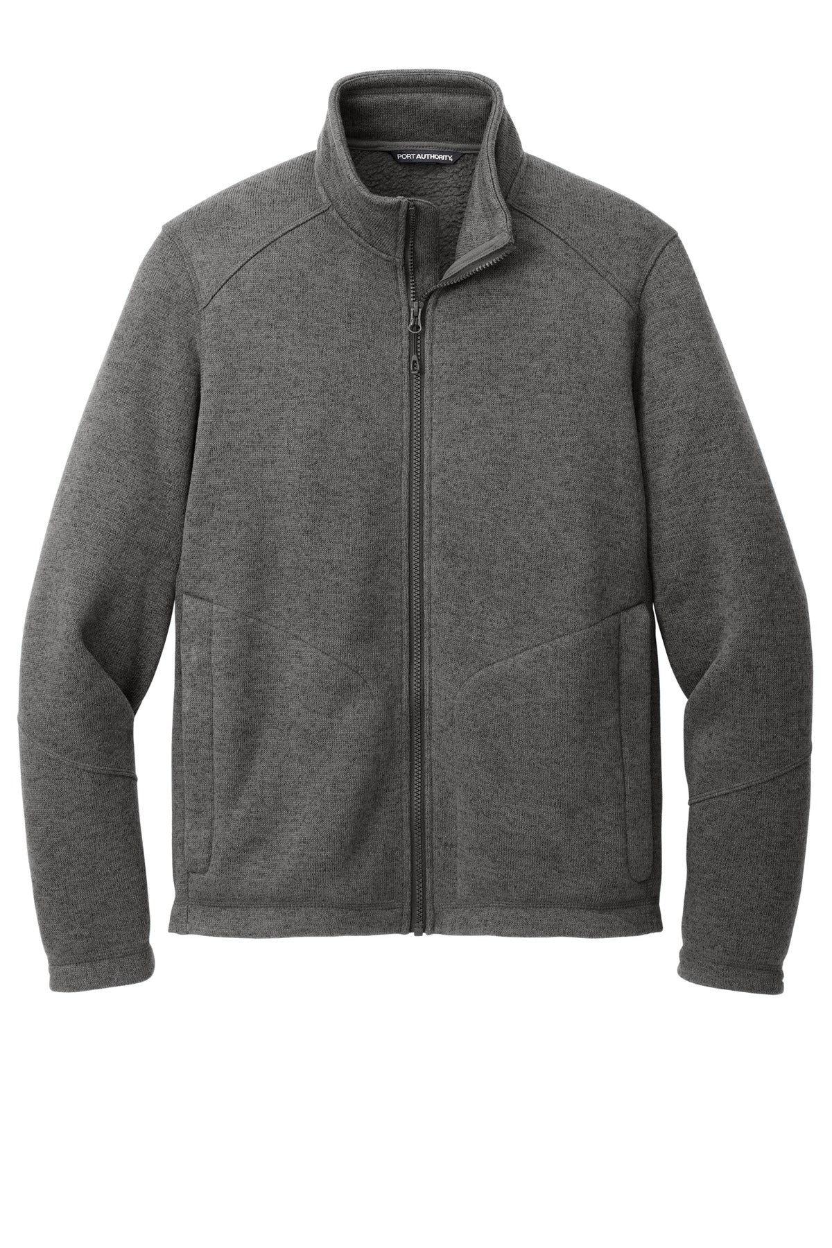 Front View of GrySmkHthr Port Authority Arc Sweater Fleece Jacket F428