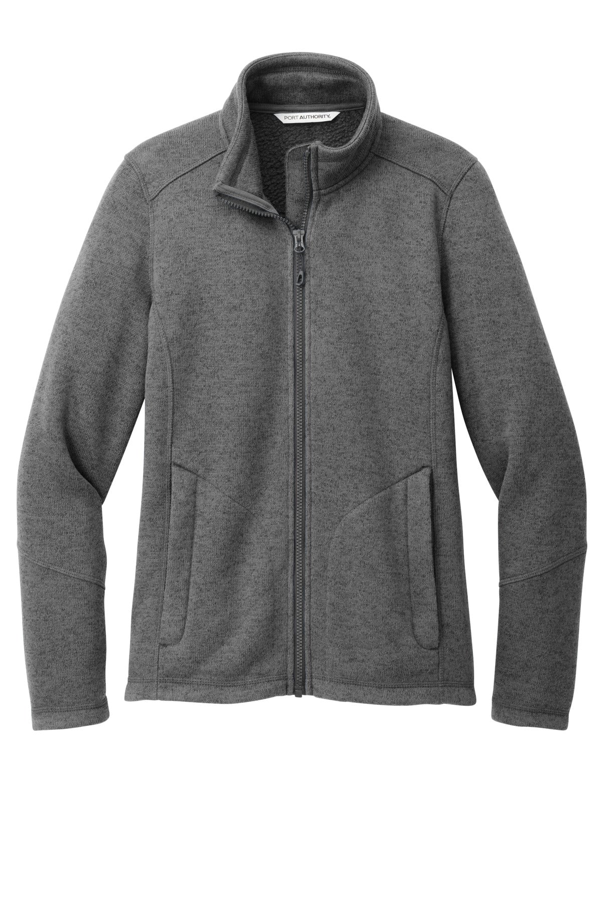 Front View of GrySmkHthr Port Authority Women's Arc Sweater Fleece Jacket L428