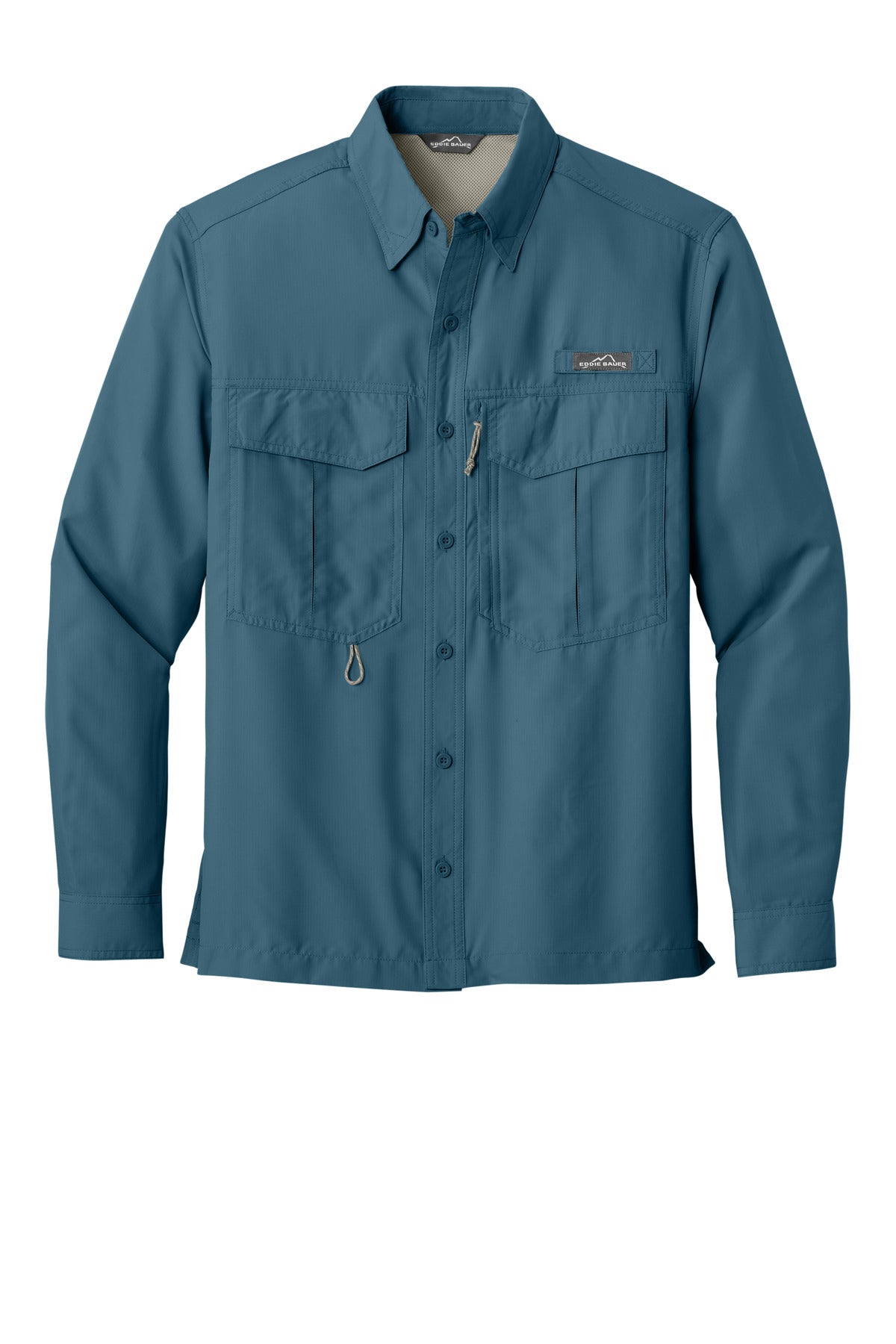 Front View of Gulf Teal Eddie Bauer - Long Sleeve Performance Fishing Shirt. EB600