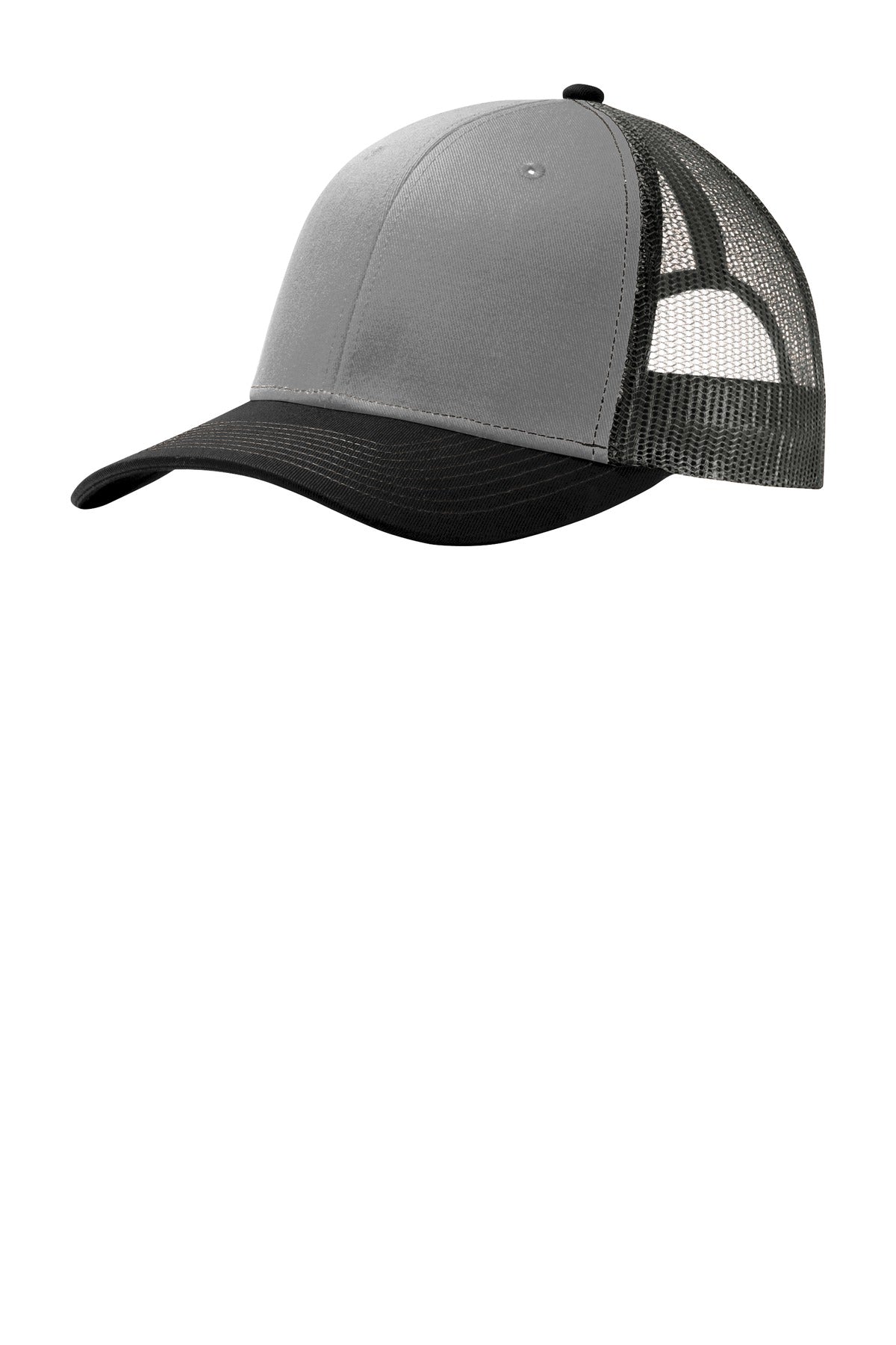 Front View of Gust Gy/Bk/GyS Port Authority Snapback Trucker Cap. C112