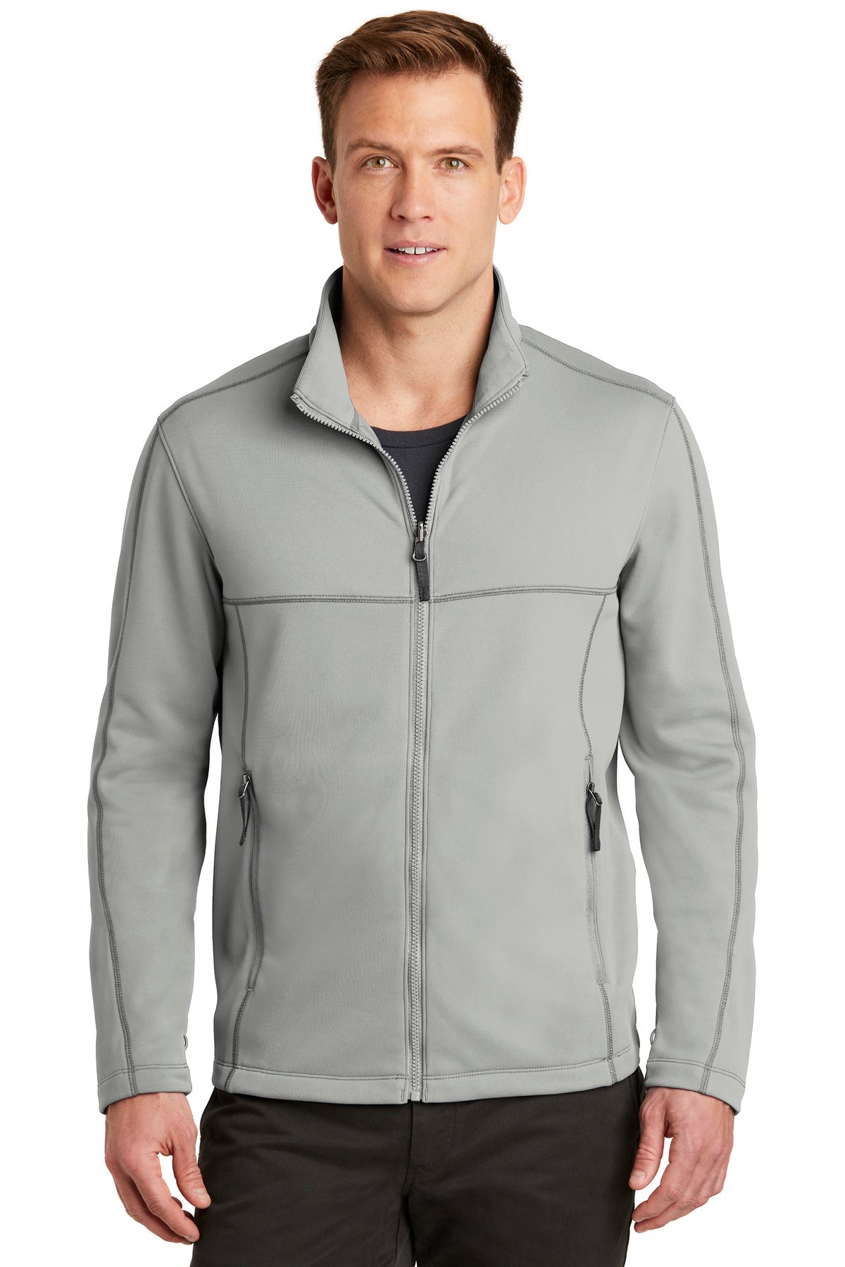 Front View of Gusty Grey Port Authority Collective Smooth Fleece Jacket. F904