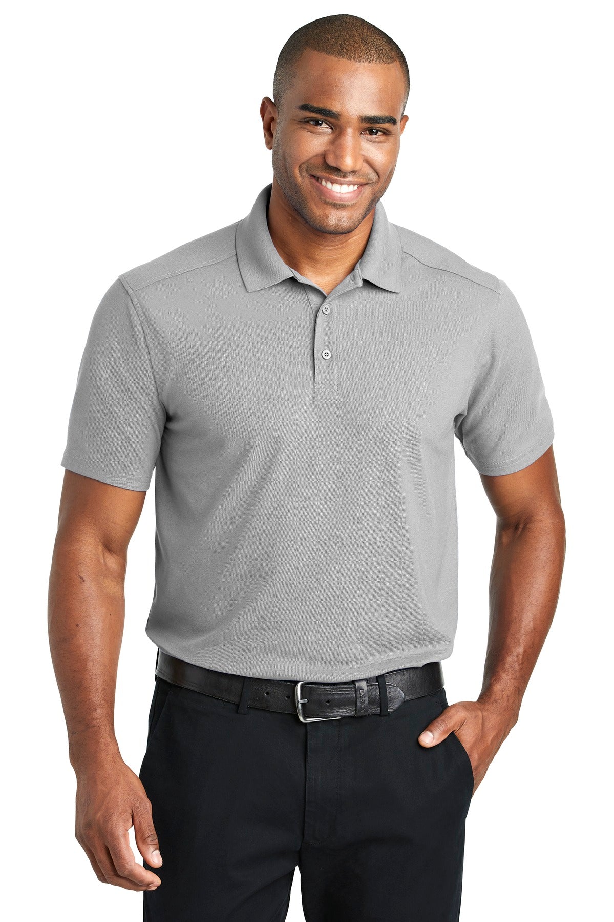 Front View of Gusty Grey Port Authority EZPerformance Pique Polo. K600
