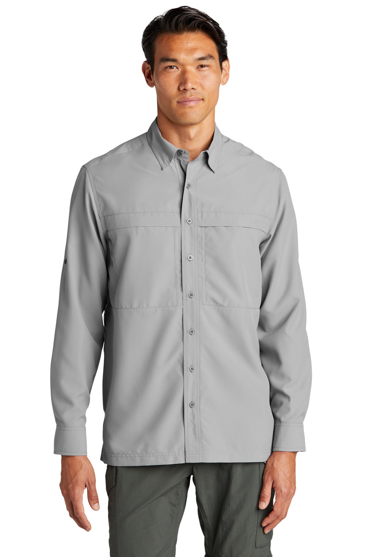Front View of GustyGrey Port Authority Long Sleeve UV Daybreak Shirt W960