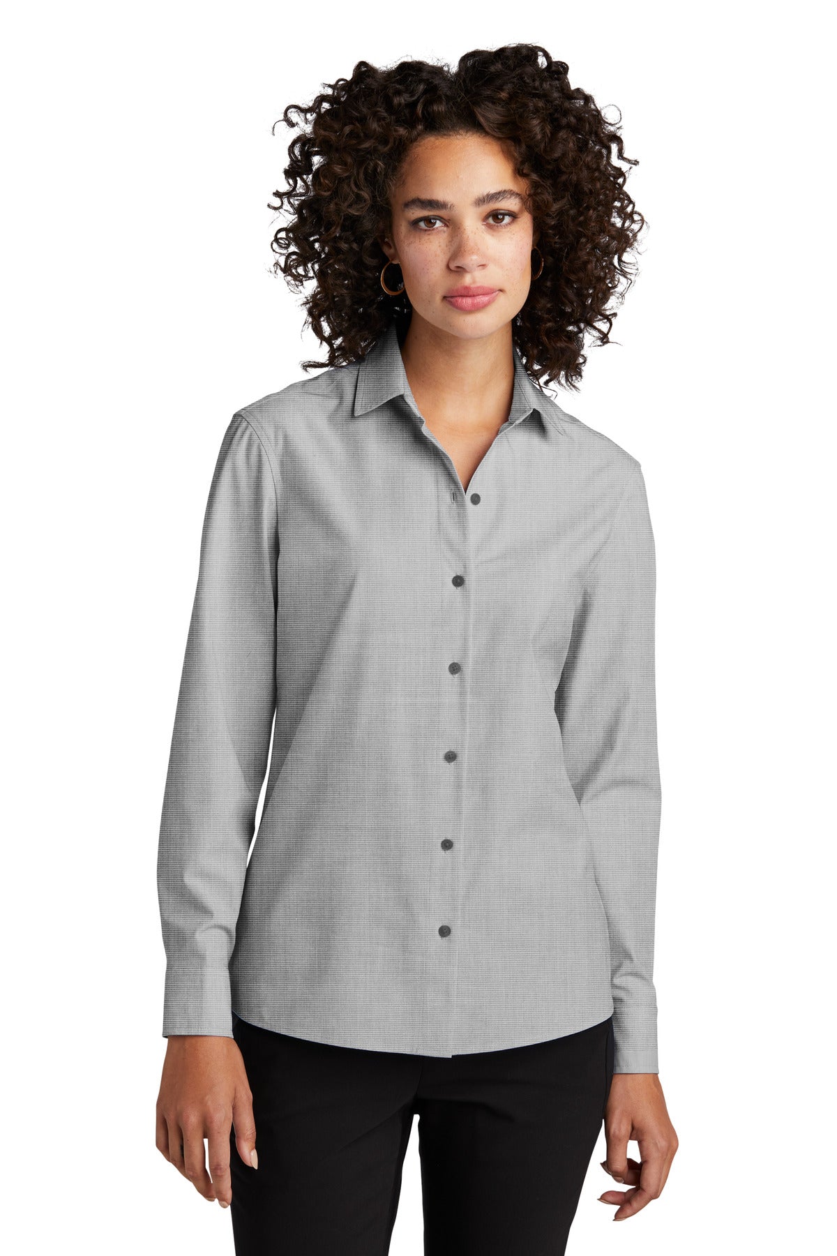 Front View of GustyGyEOE Mercer+Mettle Women's Long Sleeve Stretch Woven Shirt MM2001