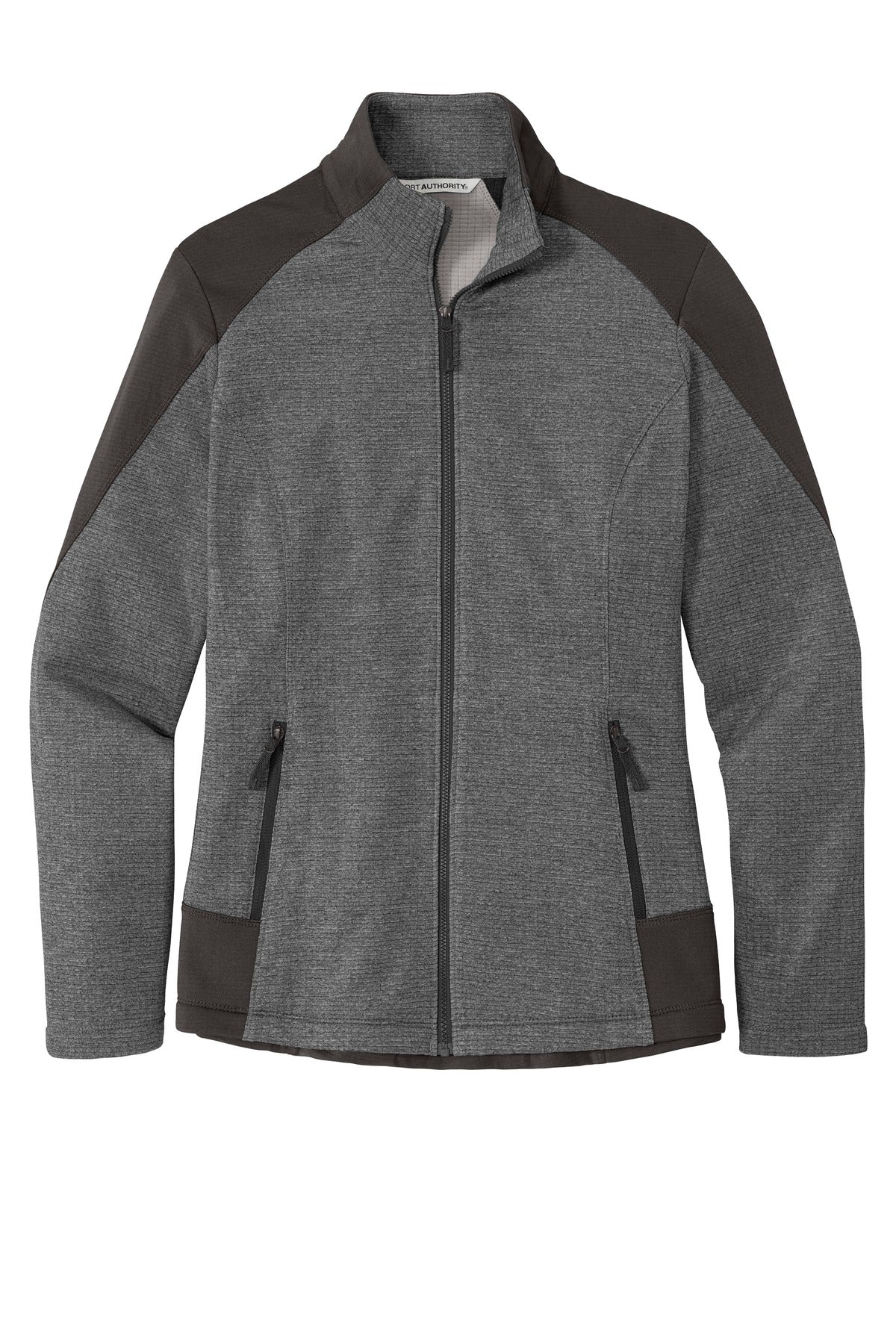 Front View of Gy Smk H/Gy Sm Port Authority Women's Grid Fleece Jacket. L239