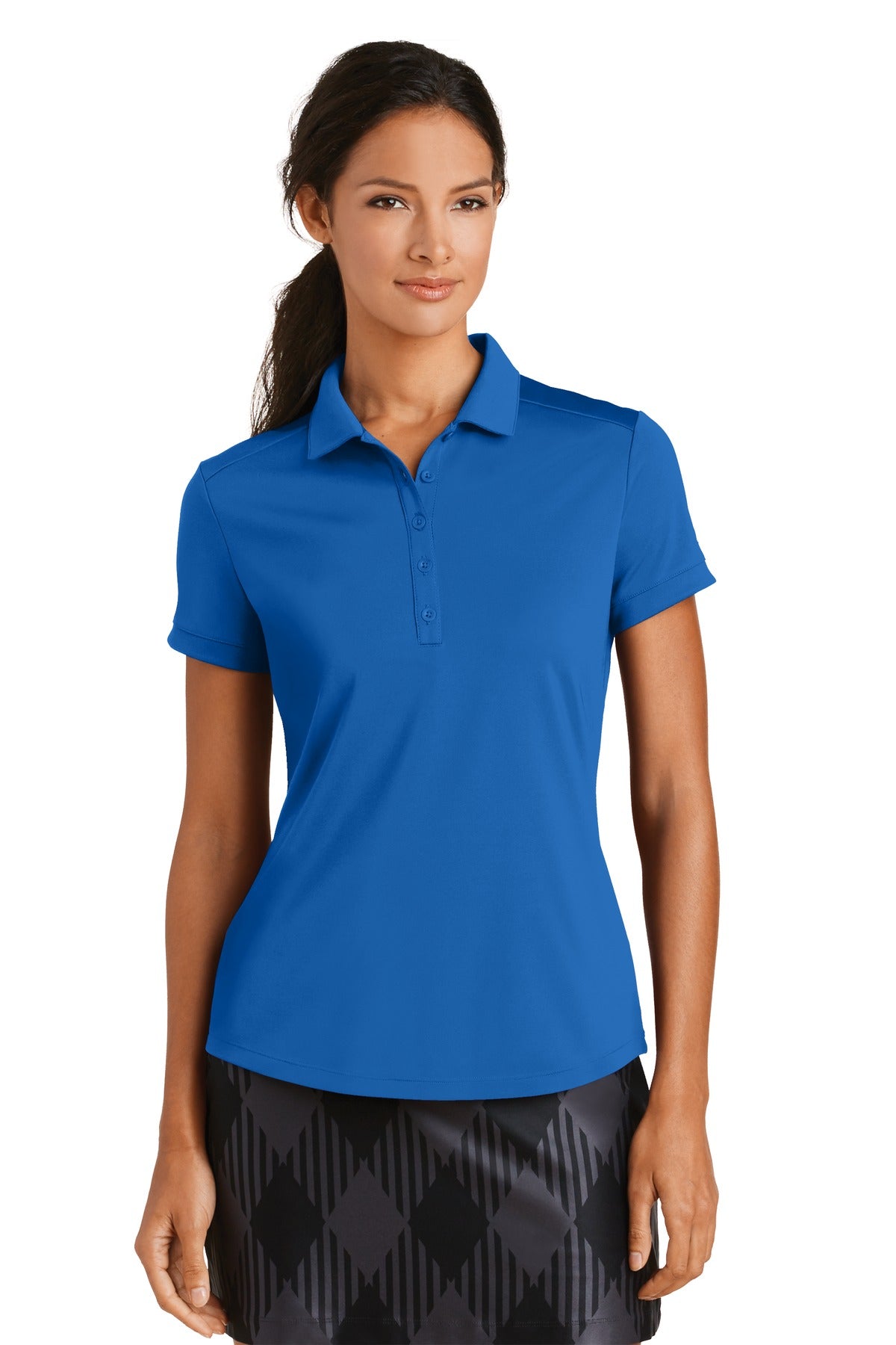 Front View of Gym Blue Nike Women's Dri-FIT Players Modern Fit Polo. 811807