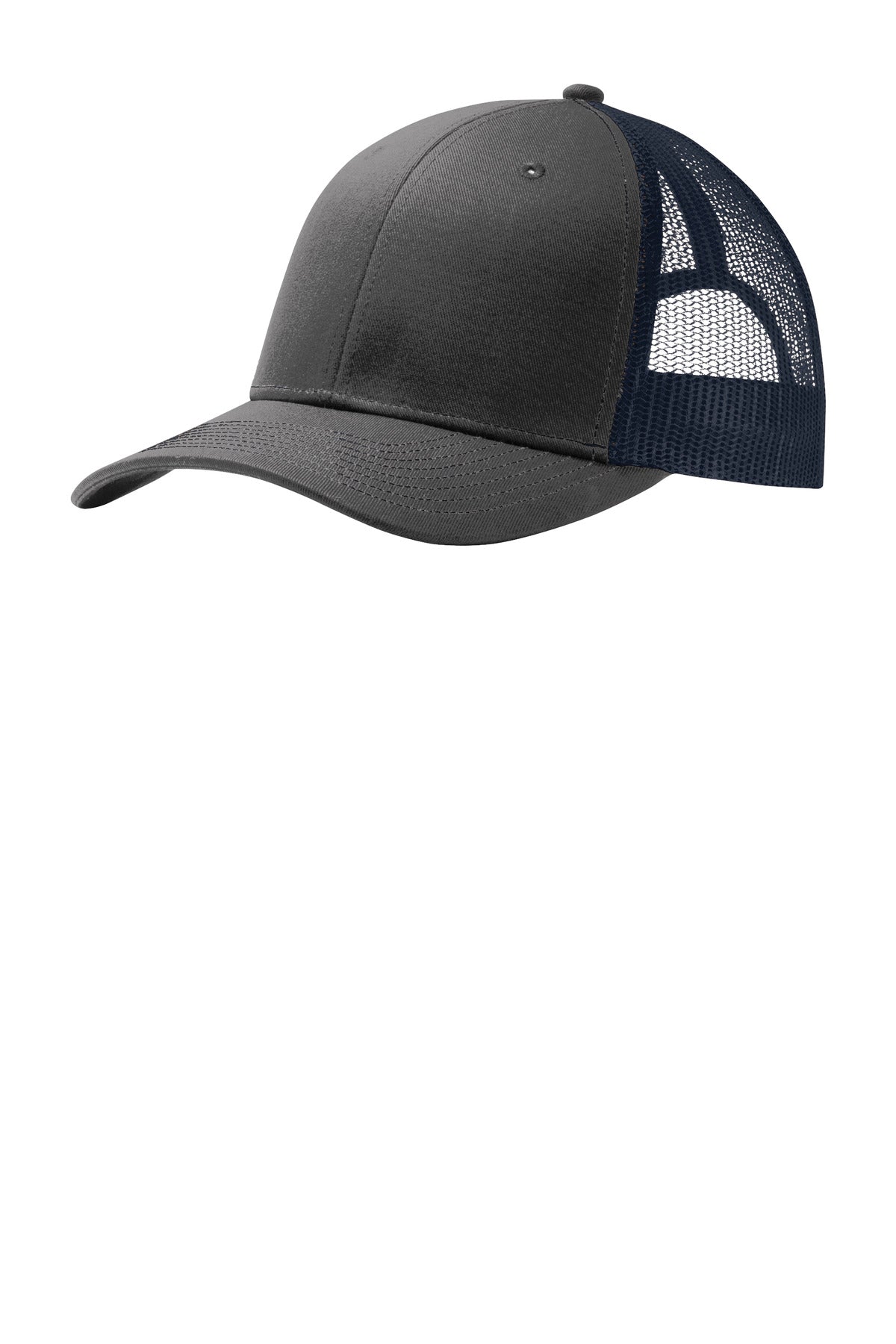 Front View of GyStl/TrNv Port Authority Snapback Trucker Cap. C112