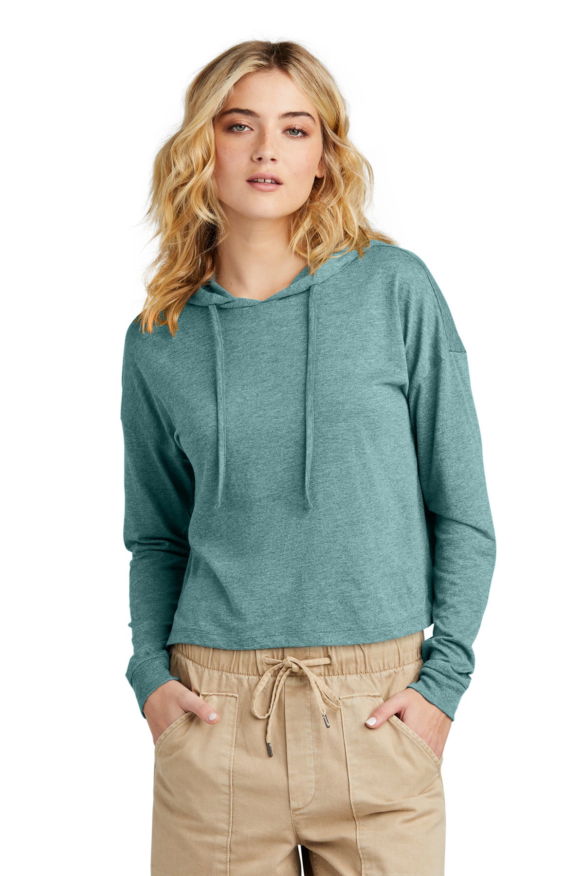 Front View of HdEuclpsBl District Women's Perfect Tri Midi Long Sleeve Hoodie DT1390L