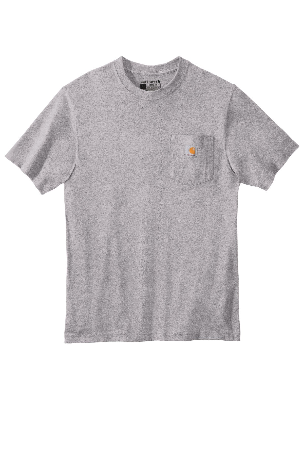 Front View of Heather Grey Carhartt Tall Workwear Pocket Short Sleeve T-Shirt. CTTK87