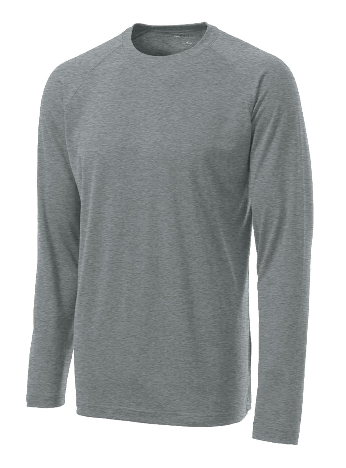 Front View of Heather Grey Sport-Tek Long Sleeve Ultimate Performance Crew. ST700LS
