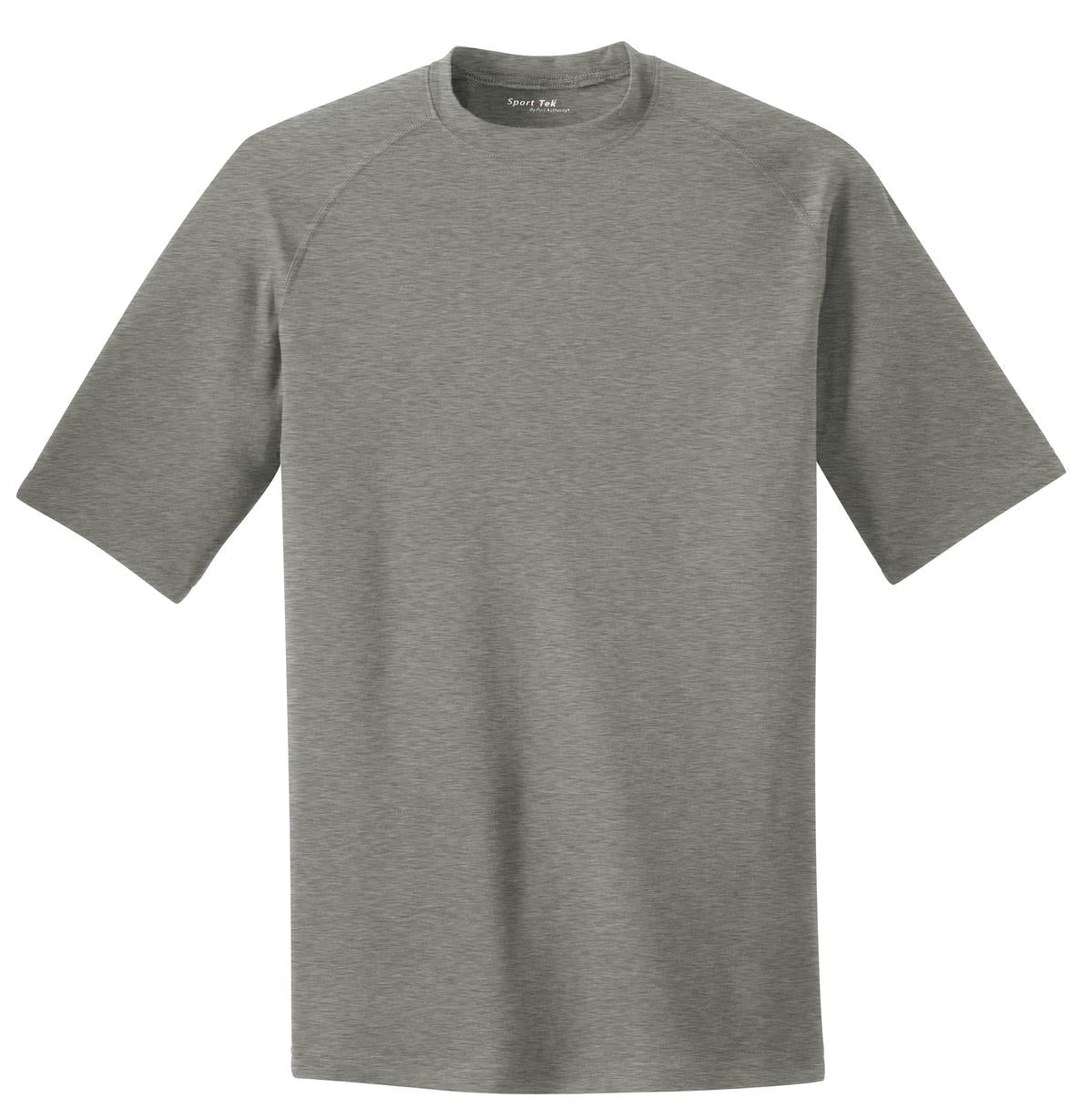 Front View of Heather Grey Sport-Tek Ultimate Performance Crew. ST700