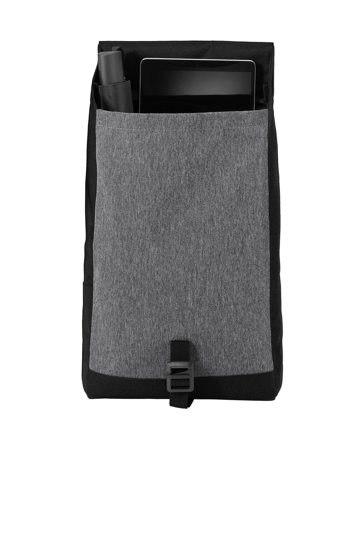 Front View of Heather Gry/Bk Port Authority Access Rucksack. BG219