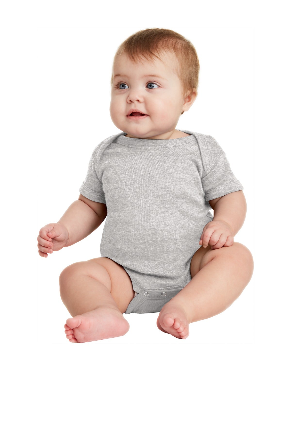 Front View of Heather Rabbit Skins Infant Short Sleeve Baby Rib Bodysuit. RS4400
