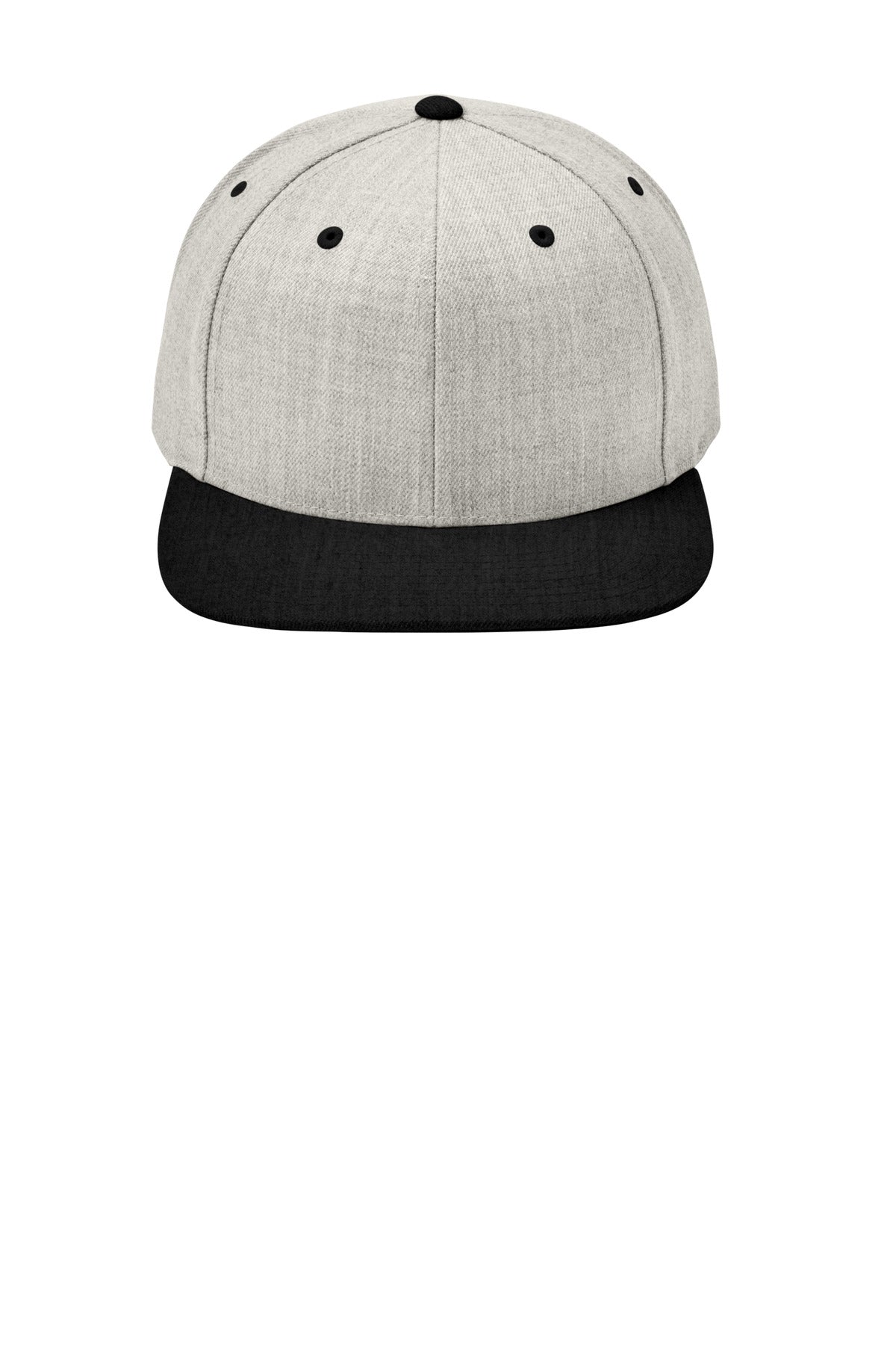 Front View of Heather/Black Sport-Tek YP Classics Flat Bill Snapback Cap. STC19