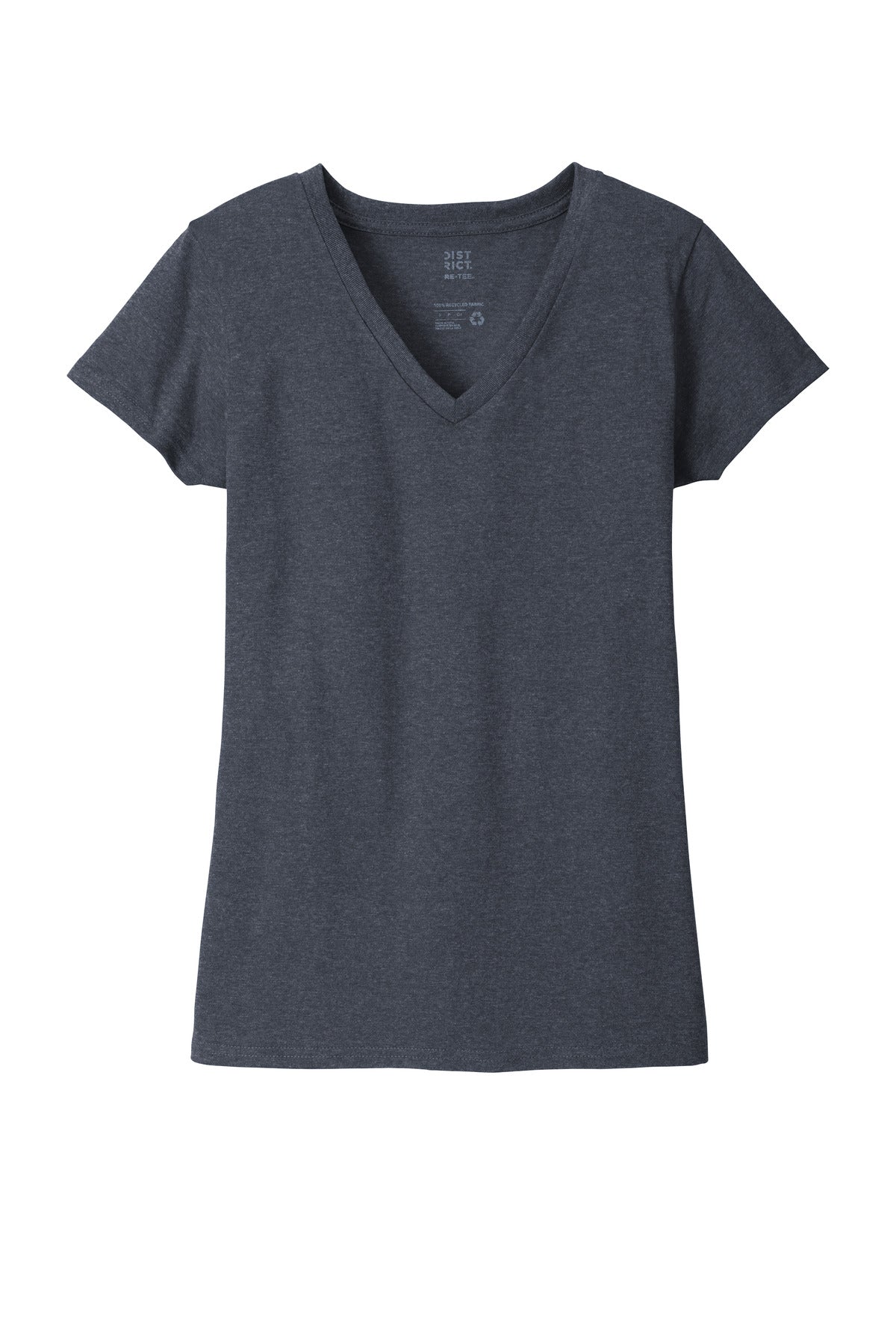 Front View of Heathered Navy District Women's Re-Tee V-Neck DT8001