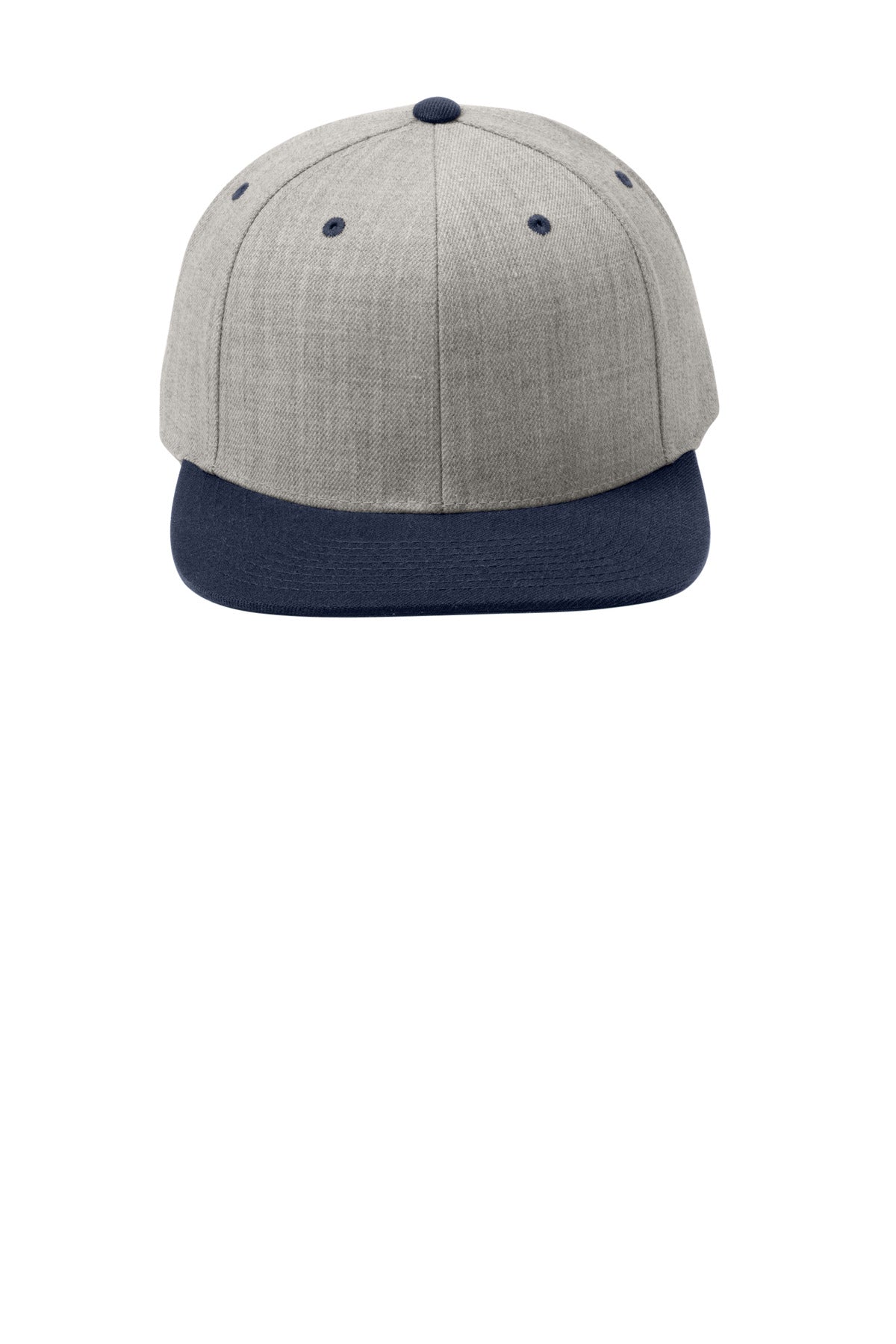 Front View of Heather/Tr Nvy Sport-Tek YP Classics Flat Bill Snapback Cap. STC19