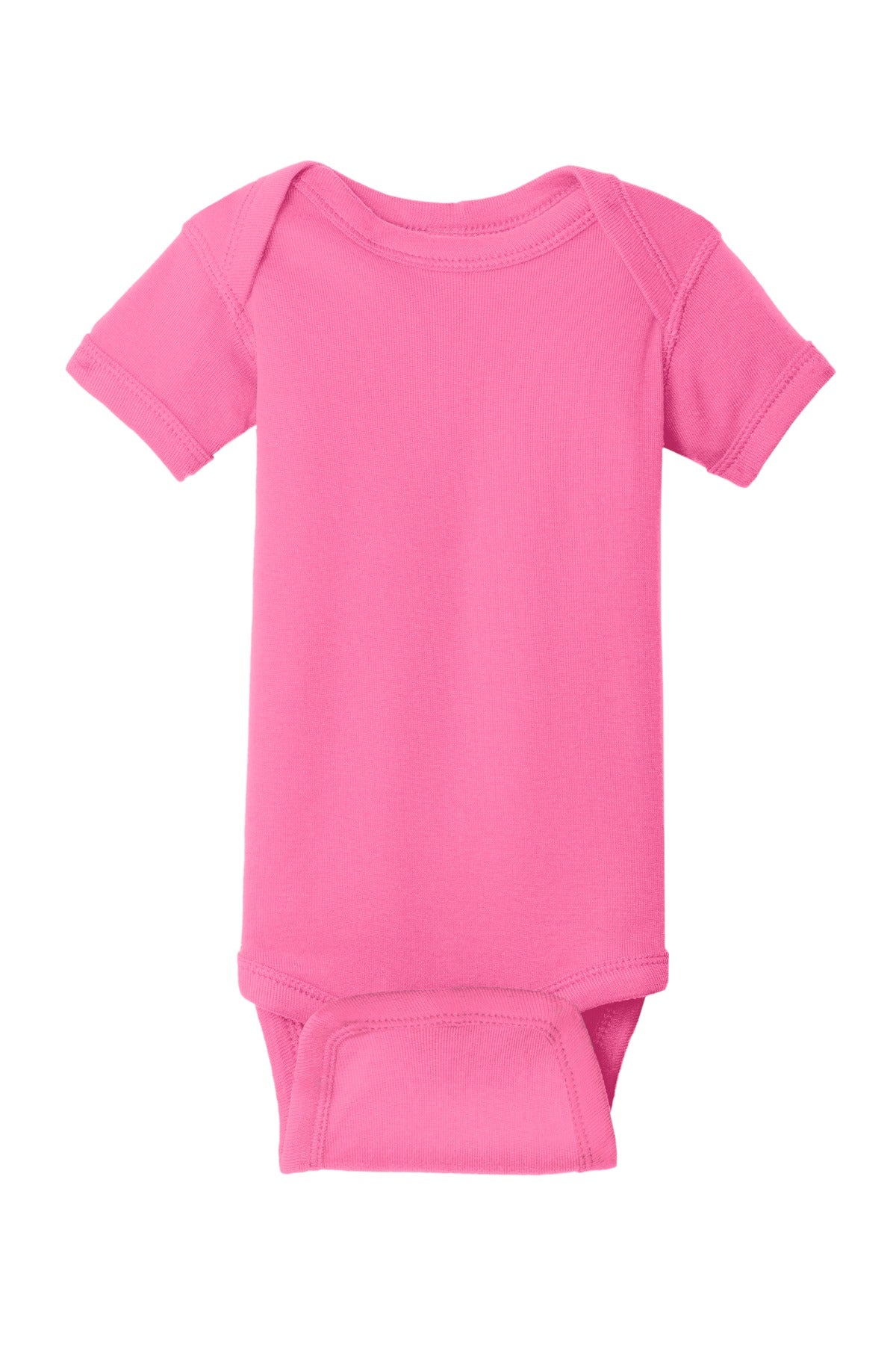 Front View of Hot Pink Rabbit Skins Infant Short Sleeve Baby Rib Bodysuit. RS4400