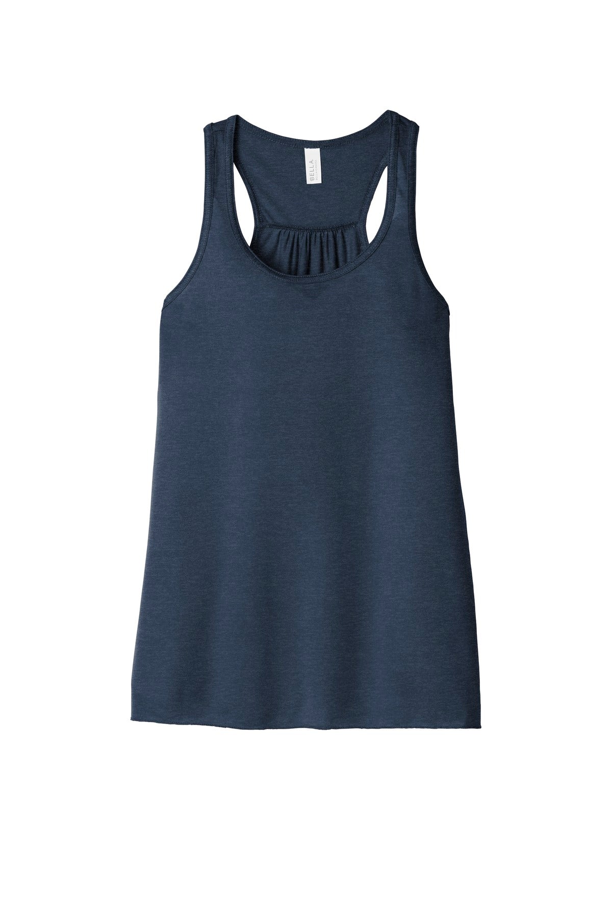 Front View of Ht Navy BELLA+CANVAS Women's Flowy Racerback Tank. BC8800