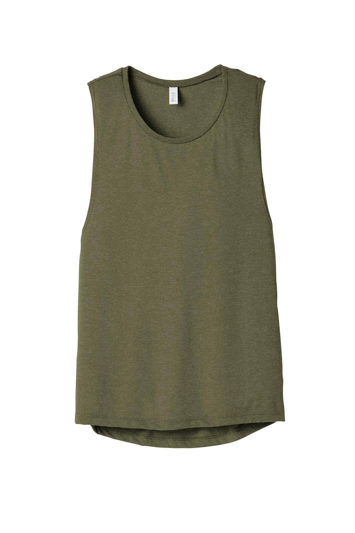 Front View of Ht Olive BELLA+CANVAS Women's Flowy Scoop Muscle Tank. BC8803