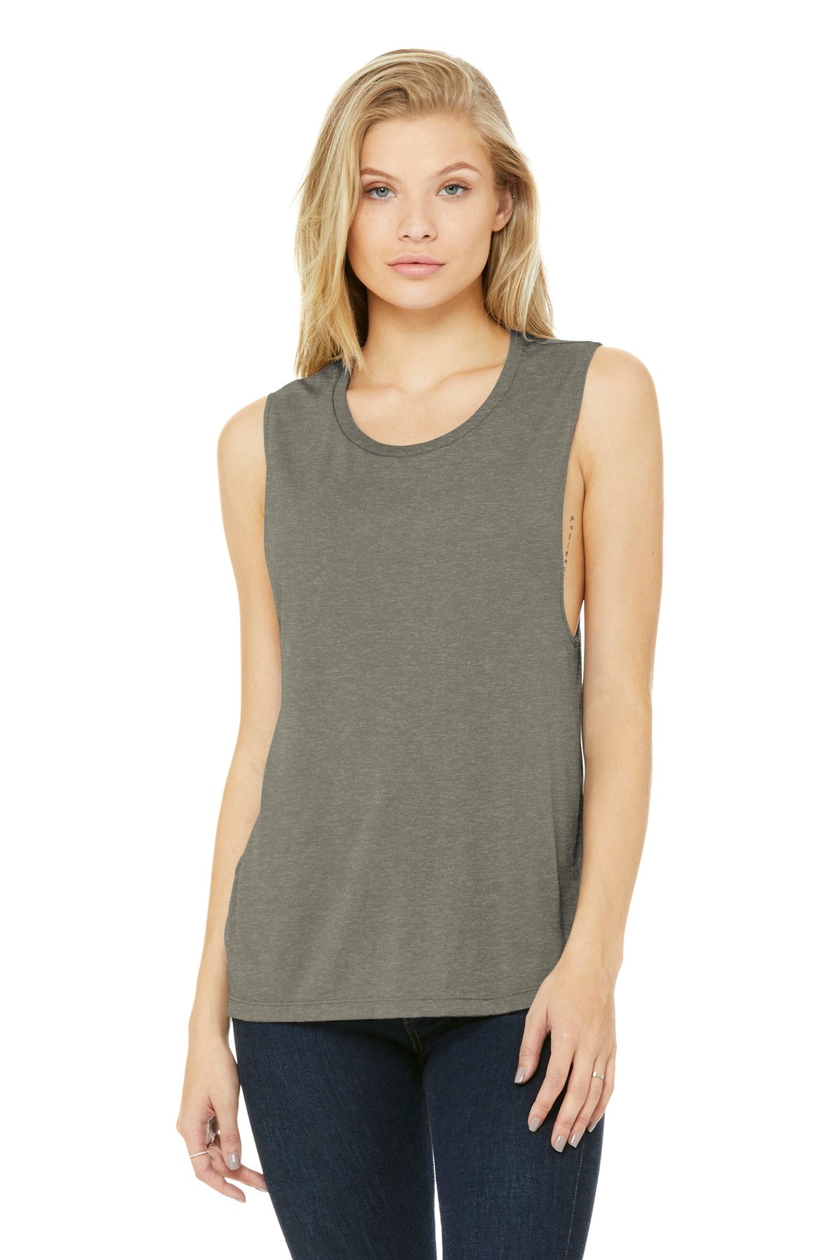 Front View of Ht Stone BELLA+CANVAS Women's Flowy Scoop Muscle Tank. BC8803