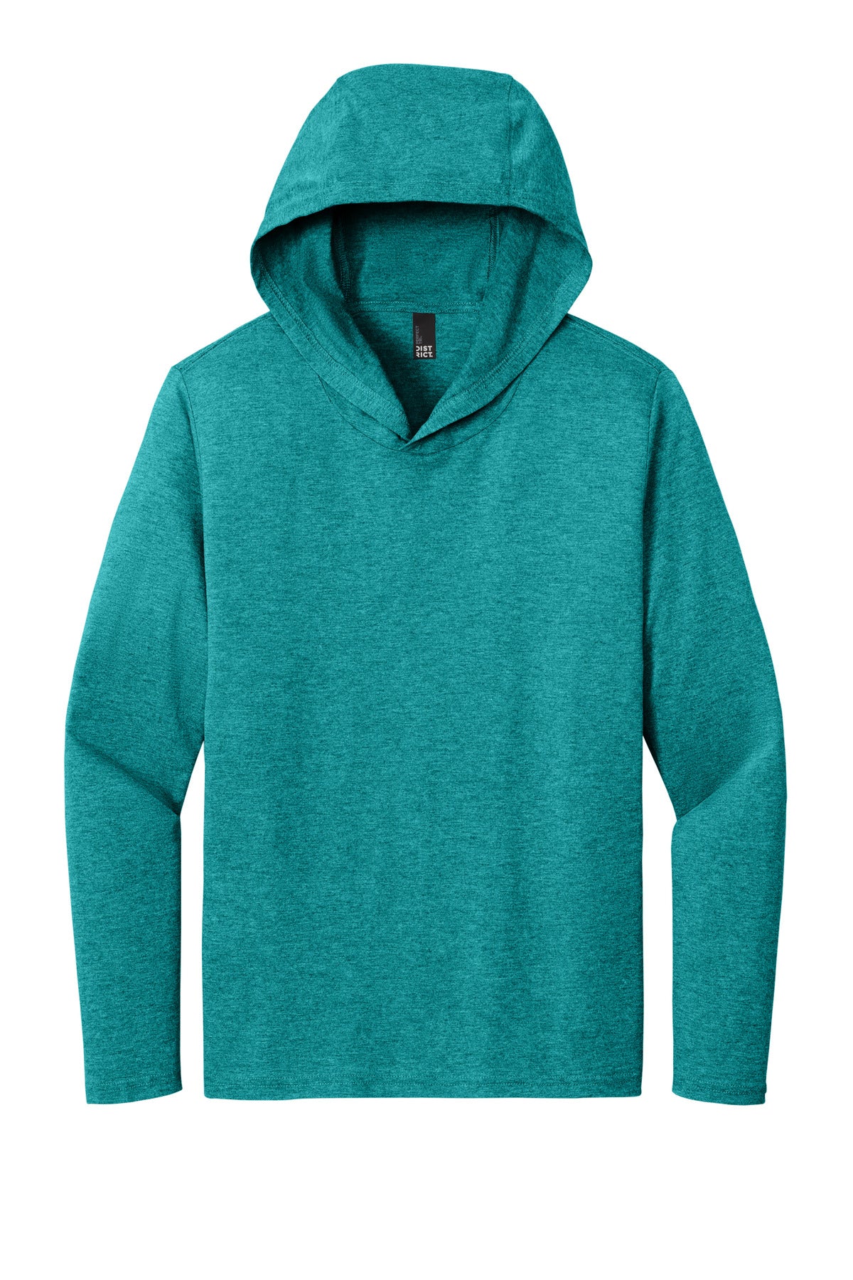 Front View of HtdTeal District Perfect Tri Long Sleeve Hoodie. DM139