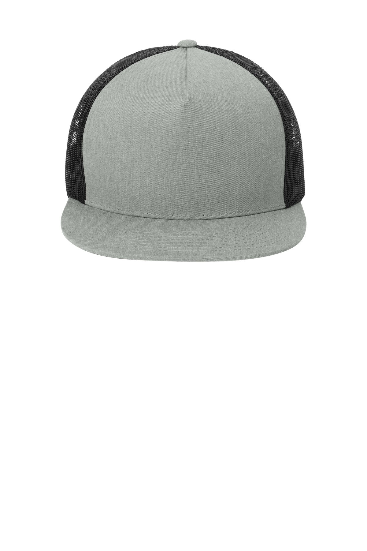 Front View of HtGrey/Blk Sport-Tek YP Classics 5-Panel Classic Trucker Mesh Back Cap. STC38