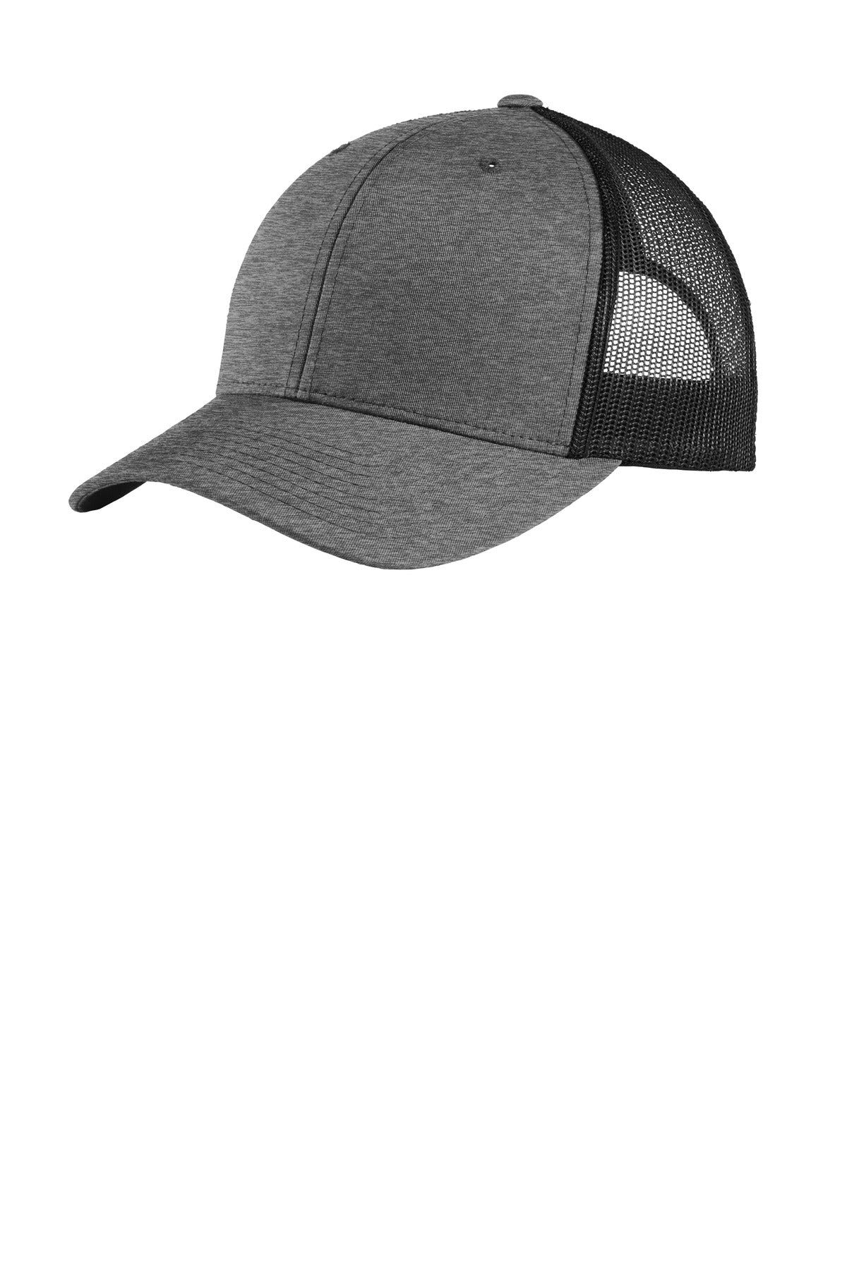 Front View of HtGrey/Blk Sport-Tek YP Classics Retro Trucker Cap. STC39
