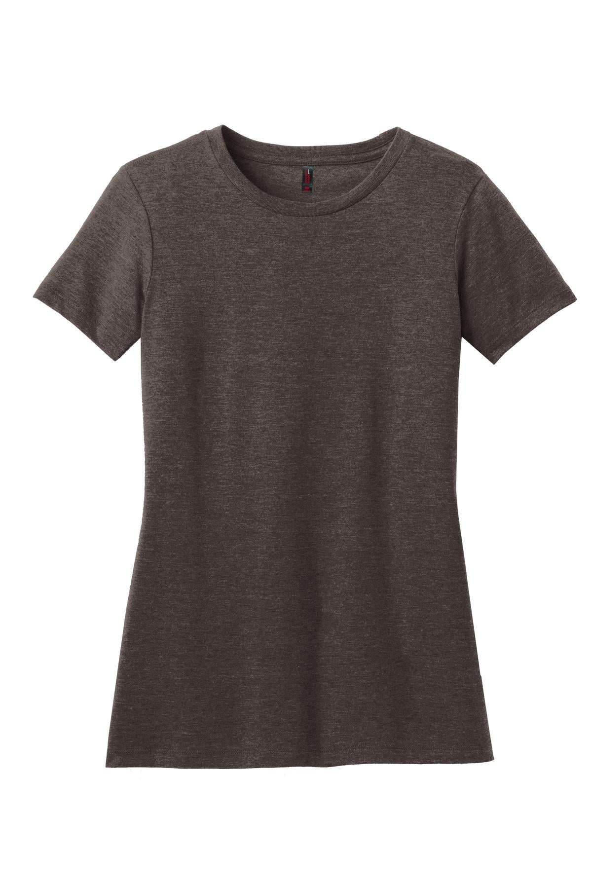 Front View of Hthr Brown District Women's Perfect Blend CVC Tee. DM108L