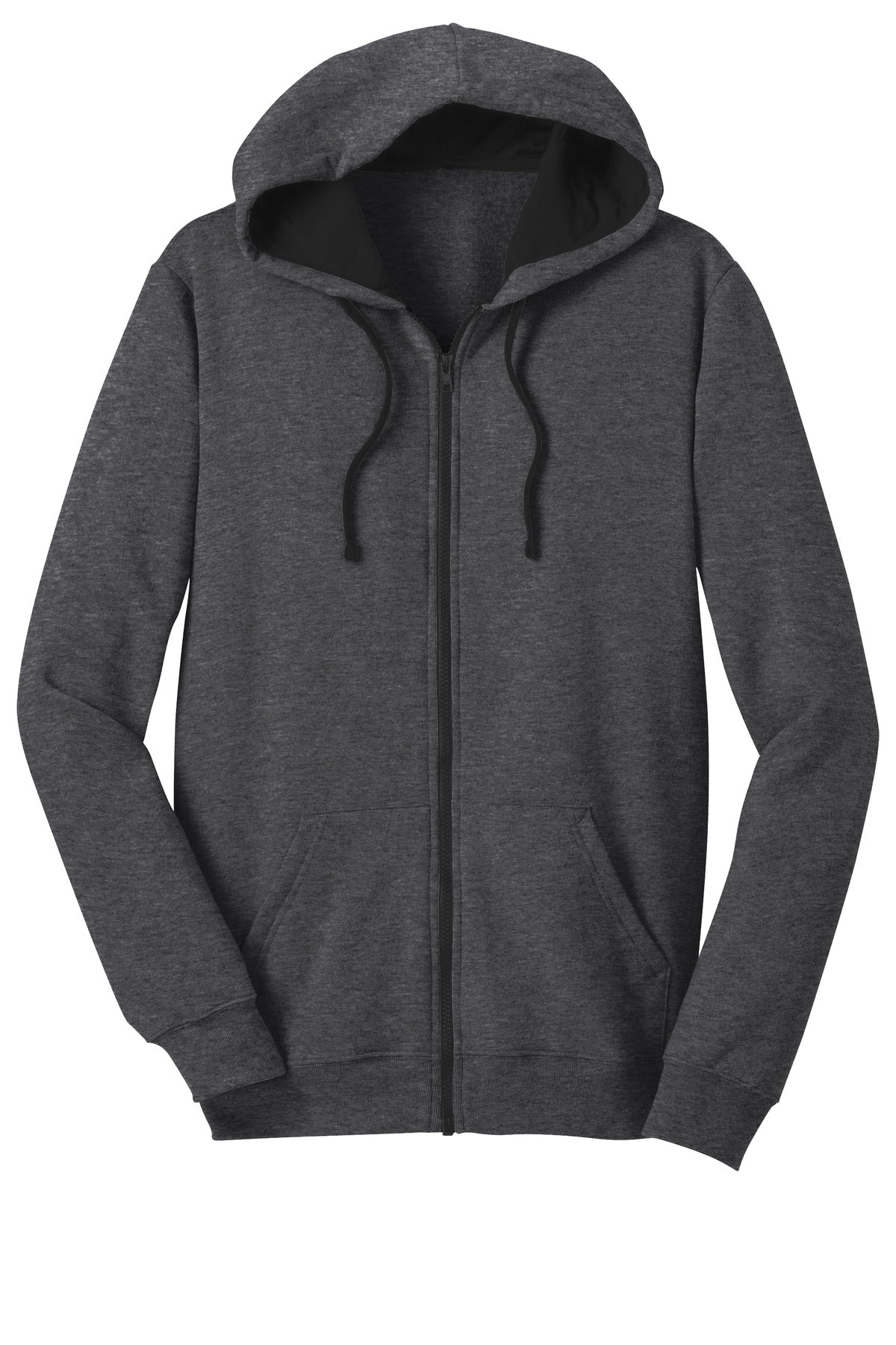 Front View of Hthrd Charcoal District The Concert Fleece Full-Zip Hoodie. DT800