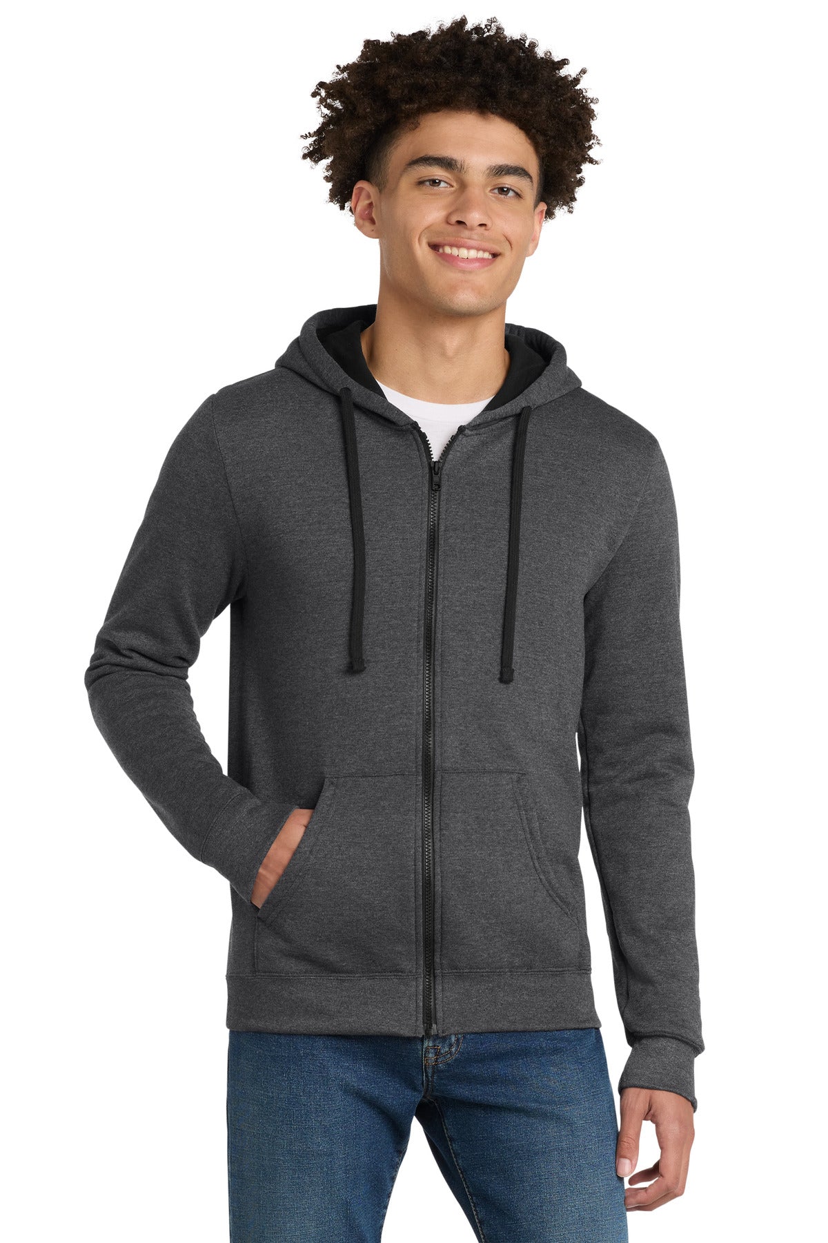 Front View of Hthrd Charcoal District The Concert Fleece Full-Zip Hoodie. DT800