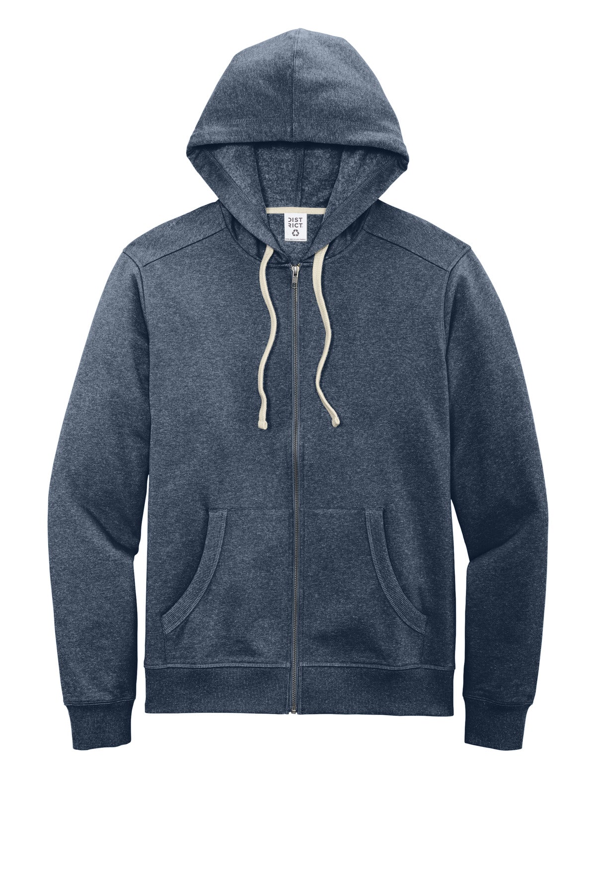Front View of Hthrd Navy District Re-Fleece Full-Zip Hoodie DT8102