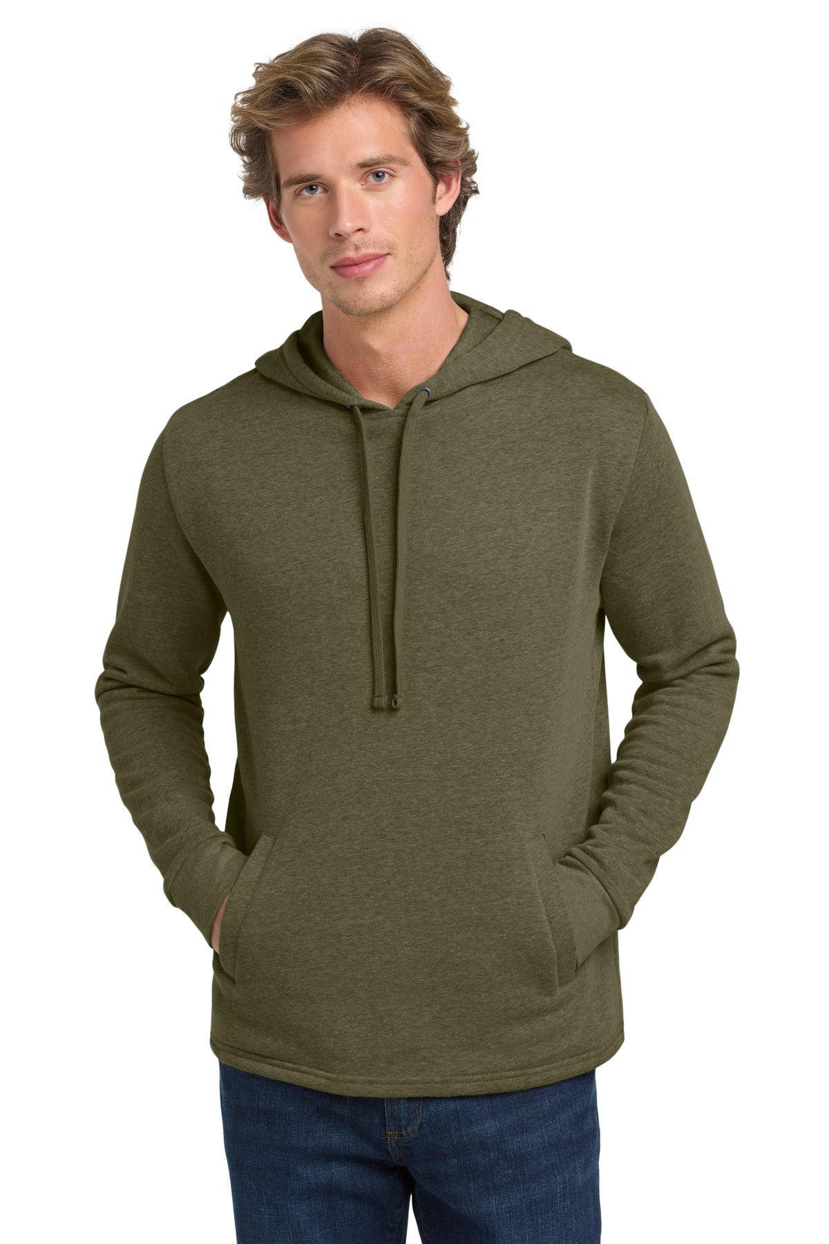 Front View of HtMltGrn Next Level Apparel Adult Malibu Pullover Hoodie. NL9300