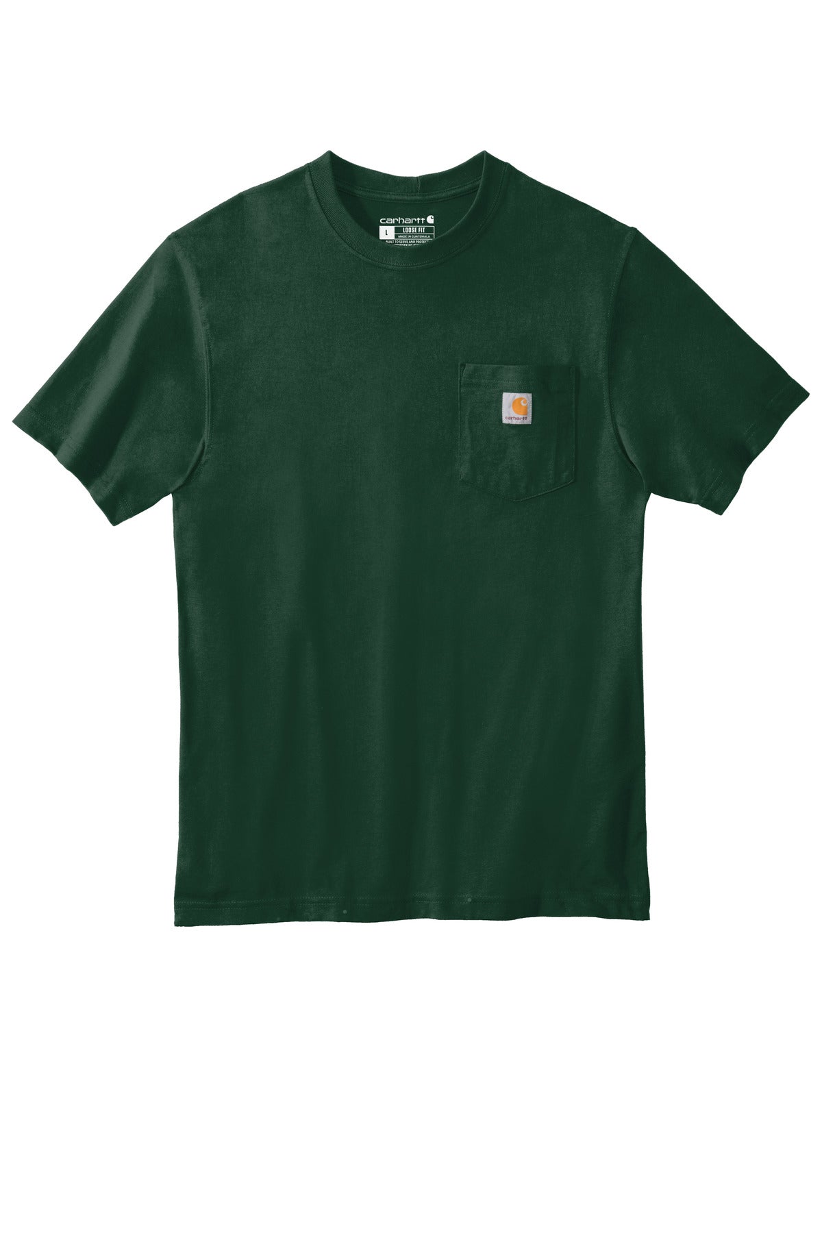 Front View of Hunter Green Carhartt Tall Workwear Pocket Short Sleeve T-Shirt. CTTK87
