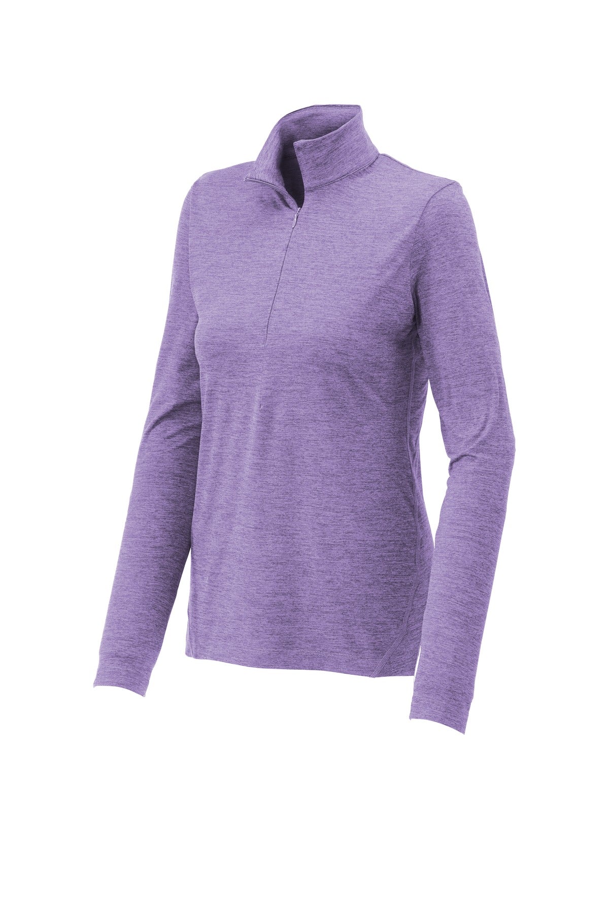 Front View of Hyacinth Hthr Sport-Tek Women's Exchange 1.5 Long Sleeve 1/2-Zip LST711