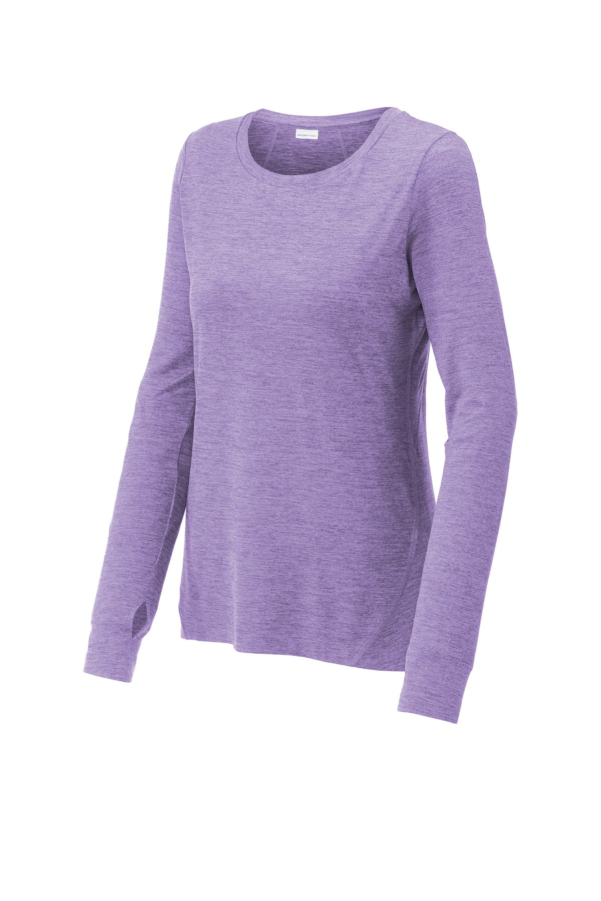 Front View of Hyacinth Hthr Sport-Tek Women's Exchange 1.5 Long Sleeve Crew LST710