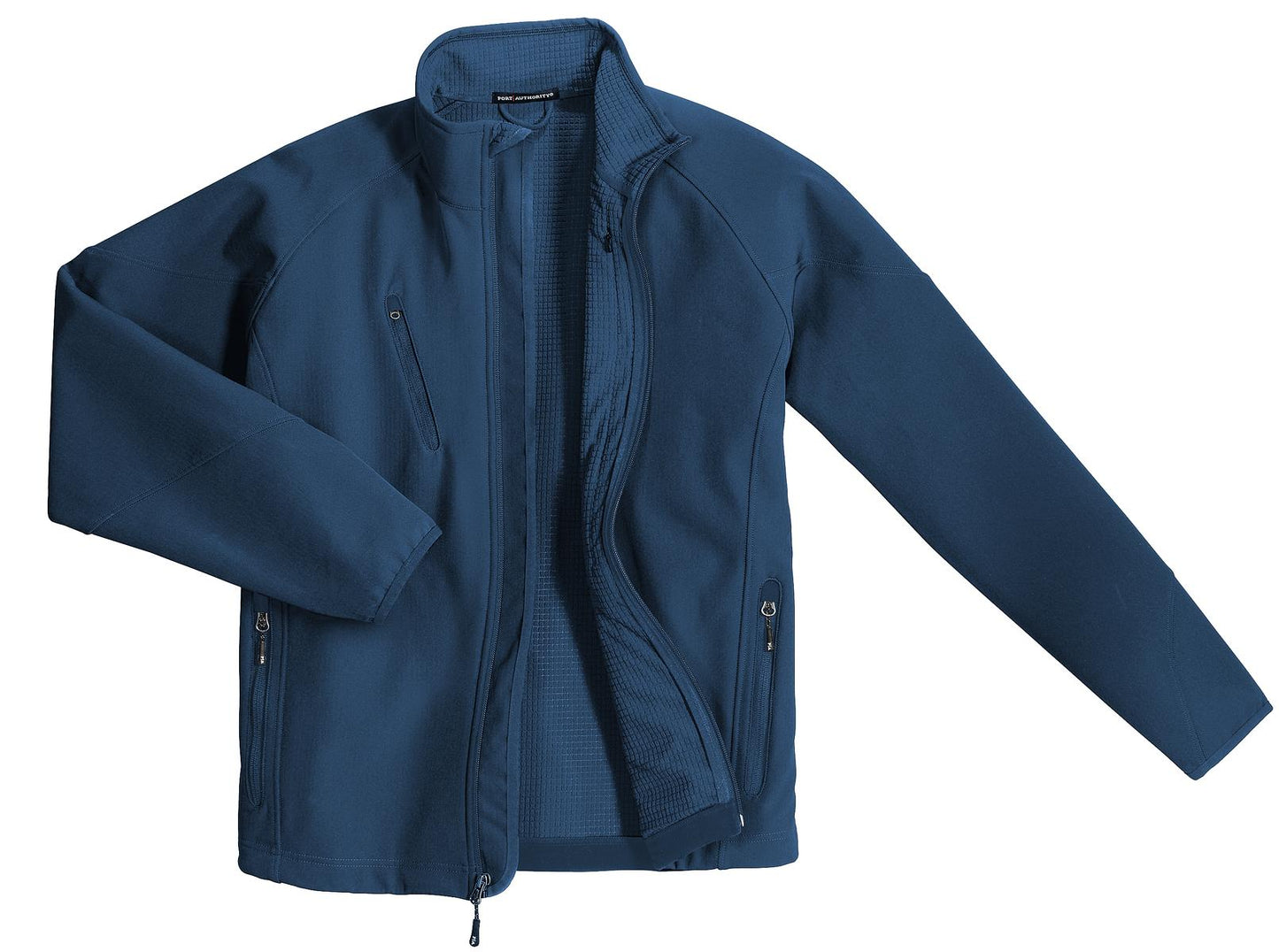 Front View of Insignia Blue Port Authority Textured Soft Shell Jacket. J705
